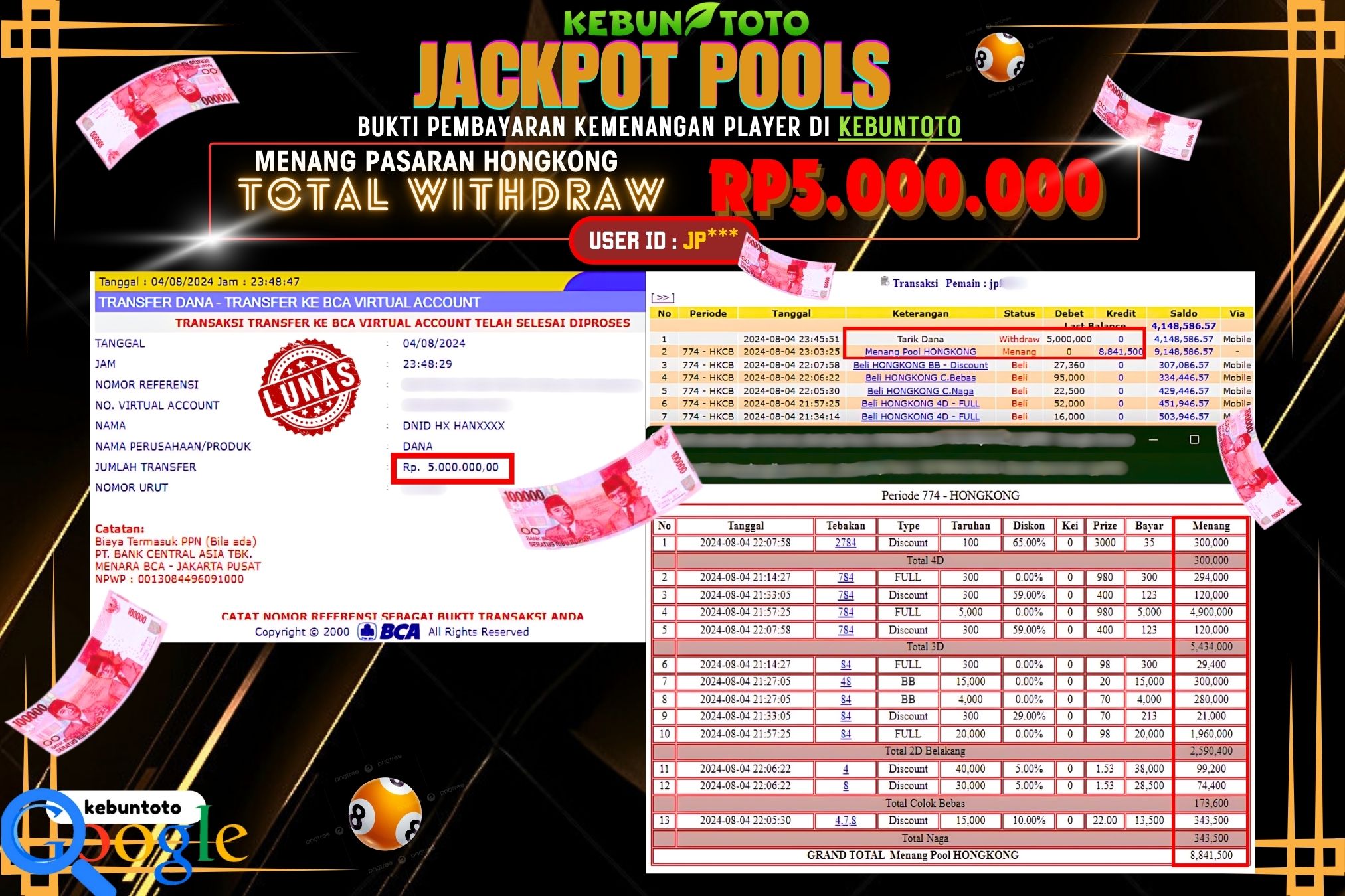 KEBUNTOTO JACKPOT TOGEL PASARAN HONGKONG Rp.5.000.000,- LUNAS