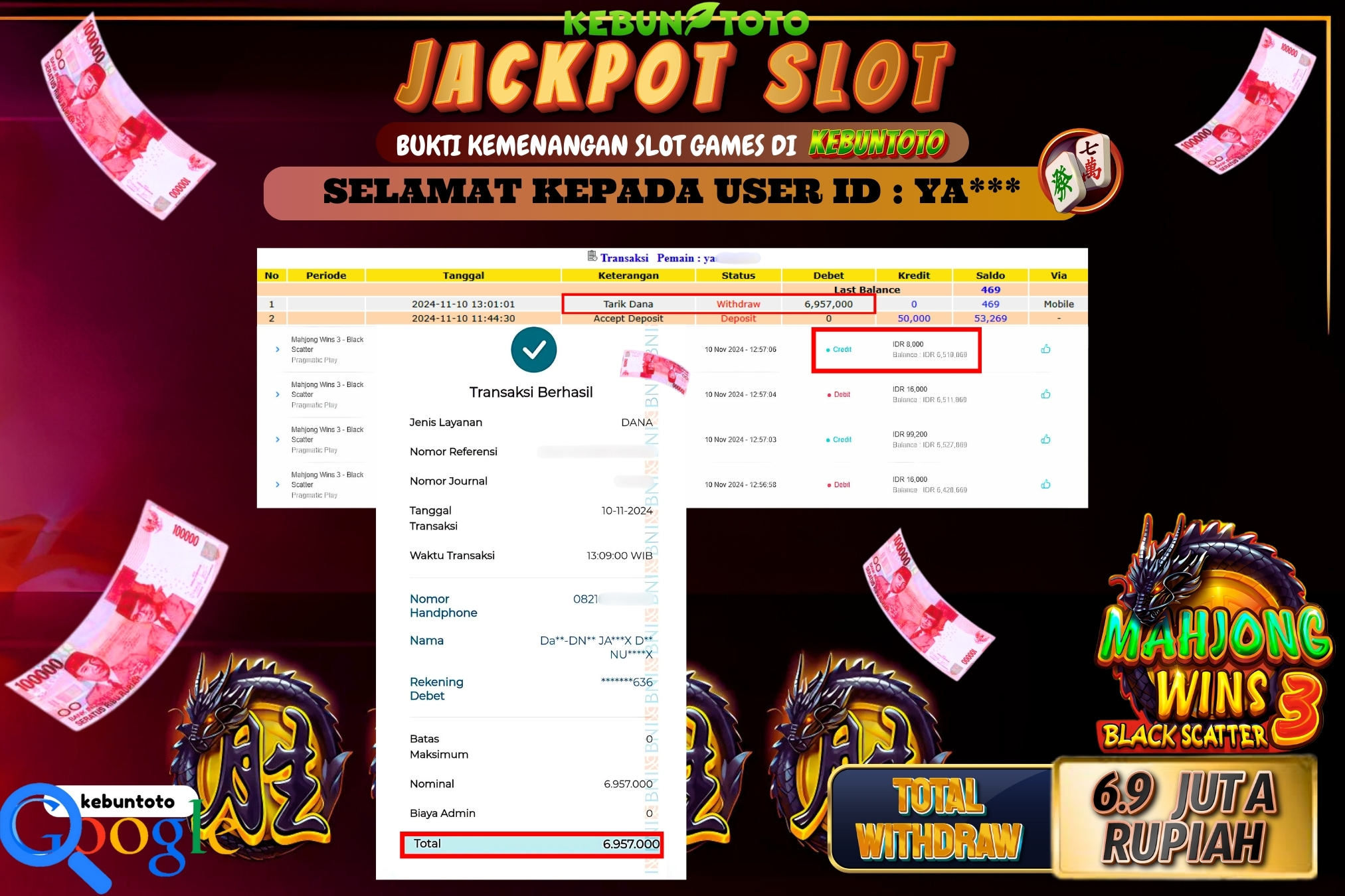 KEBUNTOTO JACKPOT SLOT MAHJONG WINS 3 - BLACK SCATTER Rp.6.957.000,- LUNAS