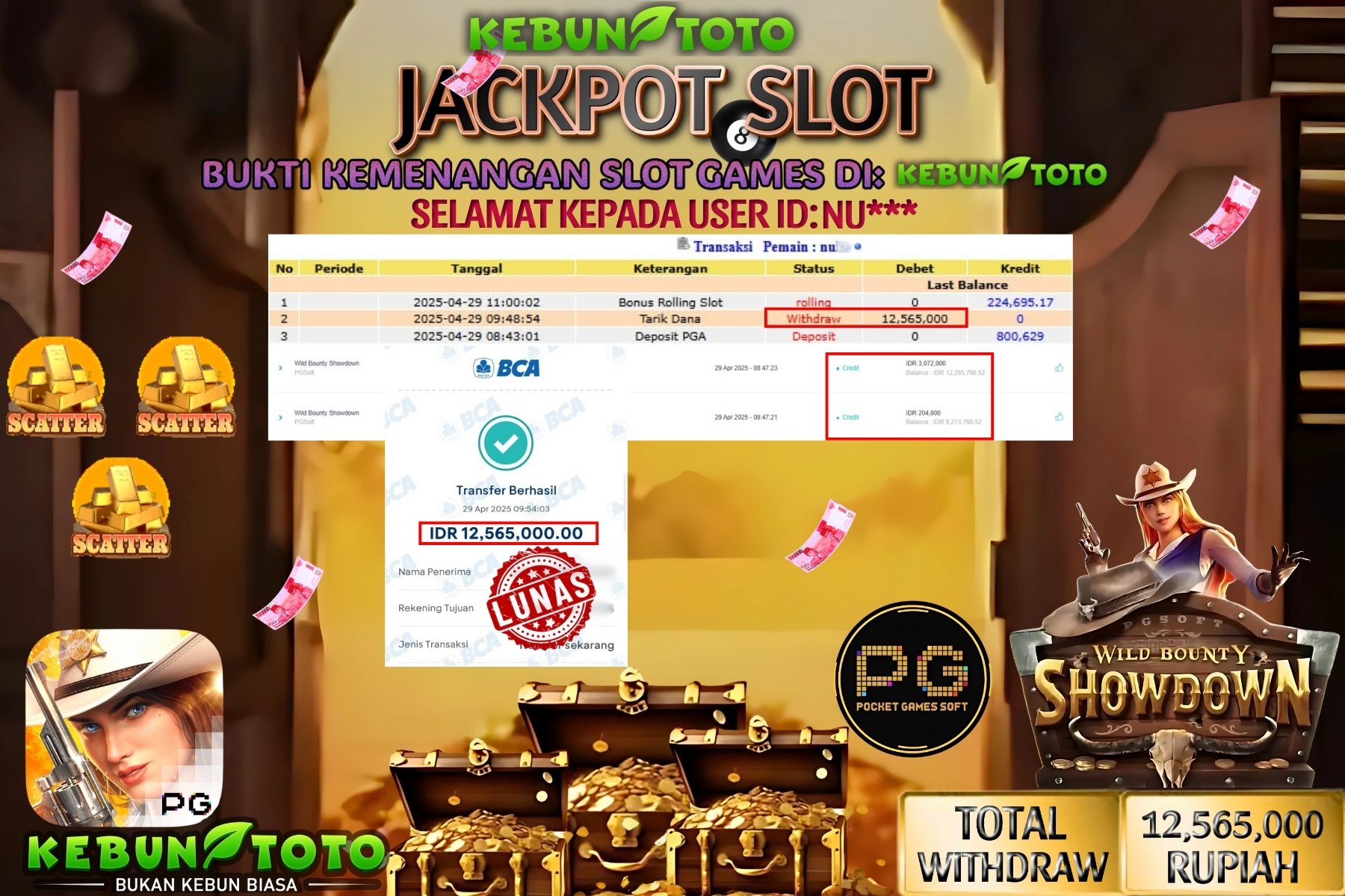 KEBUNTOTO JACKPOT SLOT WILD BOUNTY SHOWDOWN Rp 12.565.000 ,- LUNAS