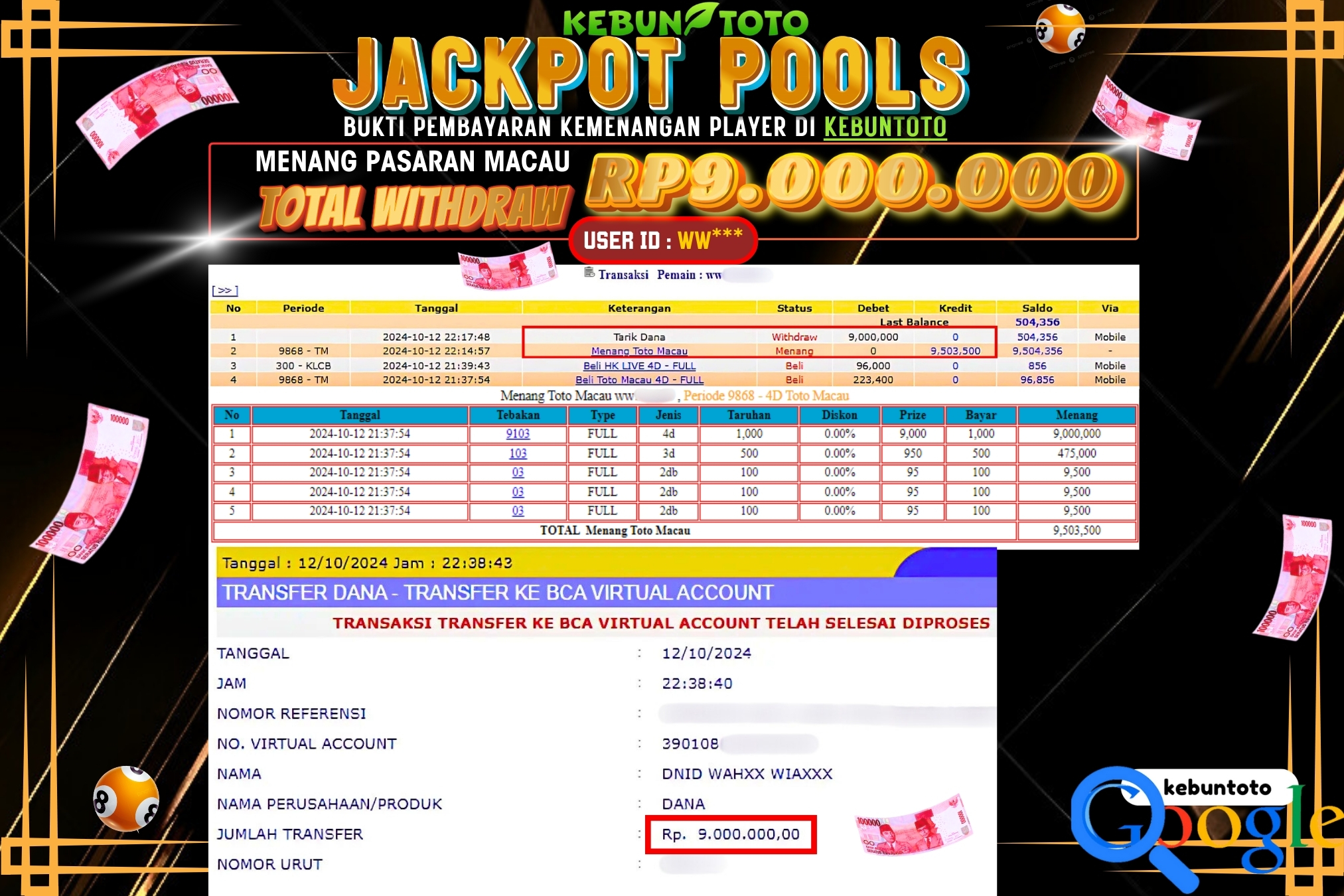 KEBUNTOTO JACKPOT TOGEL PASARAN MACAU Rp.9.000.000,- LUNAS