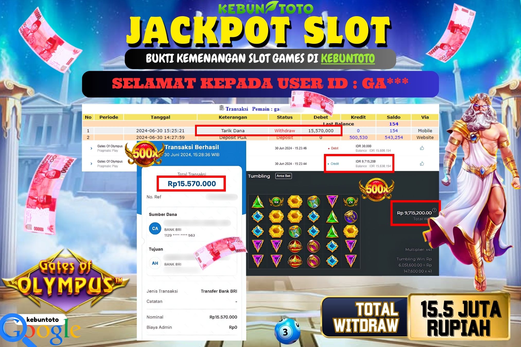 KEBUNTOTO JACKPOT SLOT GATES OF OLYMPUS Rp.15.570.000,- LUNAS