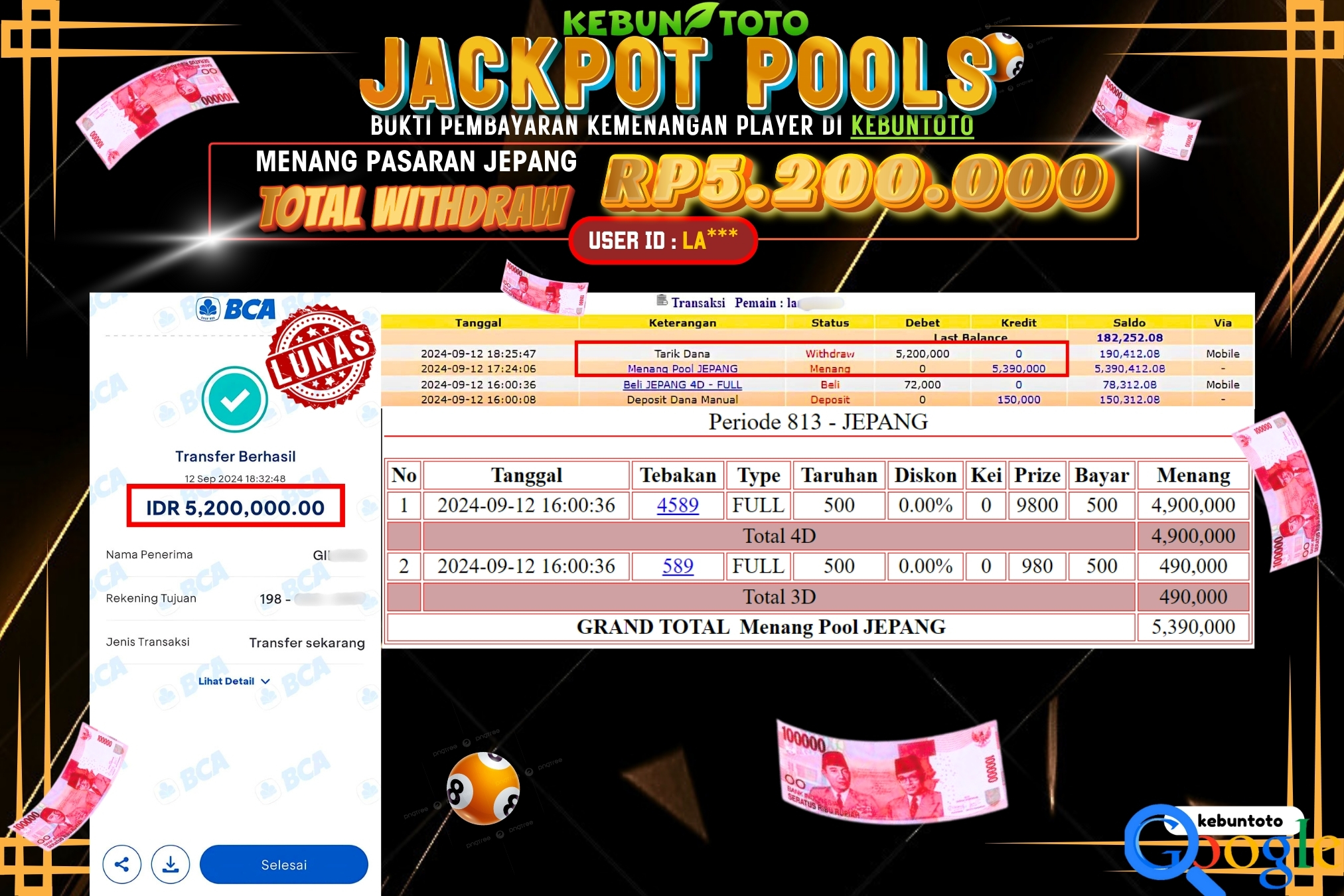 KEBUNTOTO JACKPOT TOGEL PASARAN JEPANG Rp.5.200.000,- LUNAS