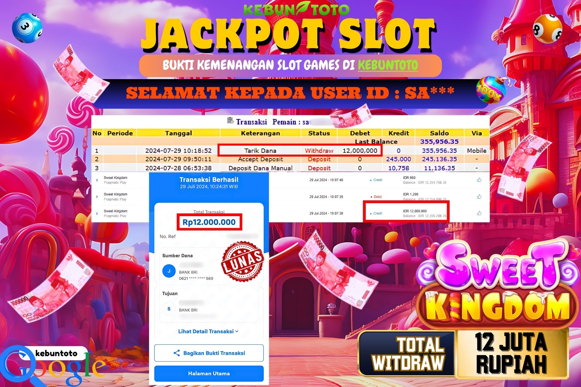 KEBUNTOTO JACKPOT SLOT SWEET KINGDOM Rp.12.000.000,- LUNAS