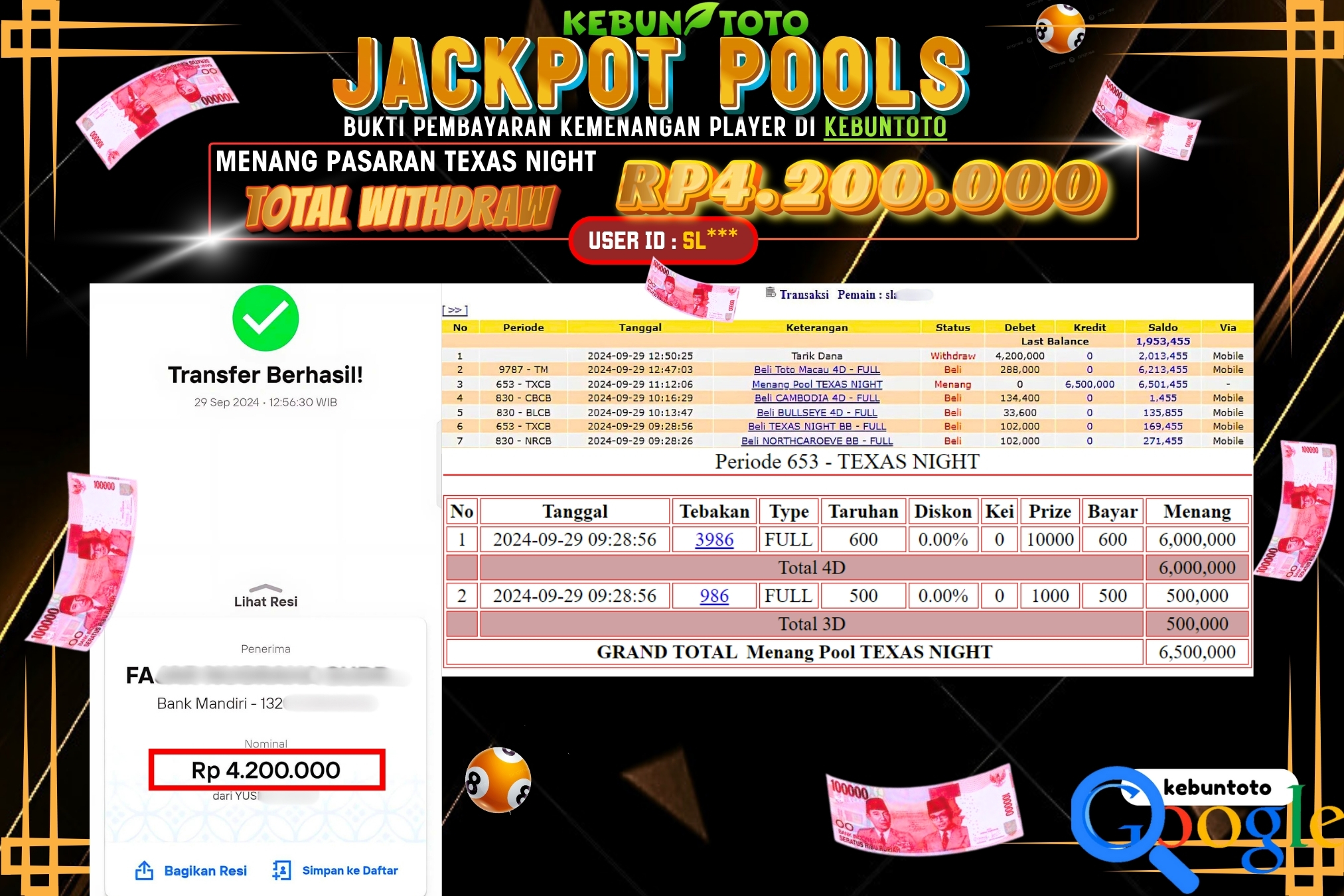 KEBUNTOTO JACKPOT TOGEL PASARAN TEXAS NIGHT Rp.4.200.000,- LUNAS