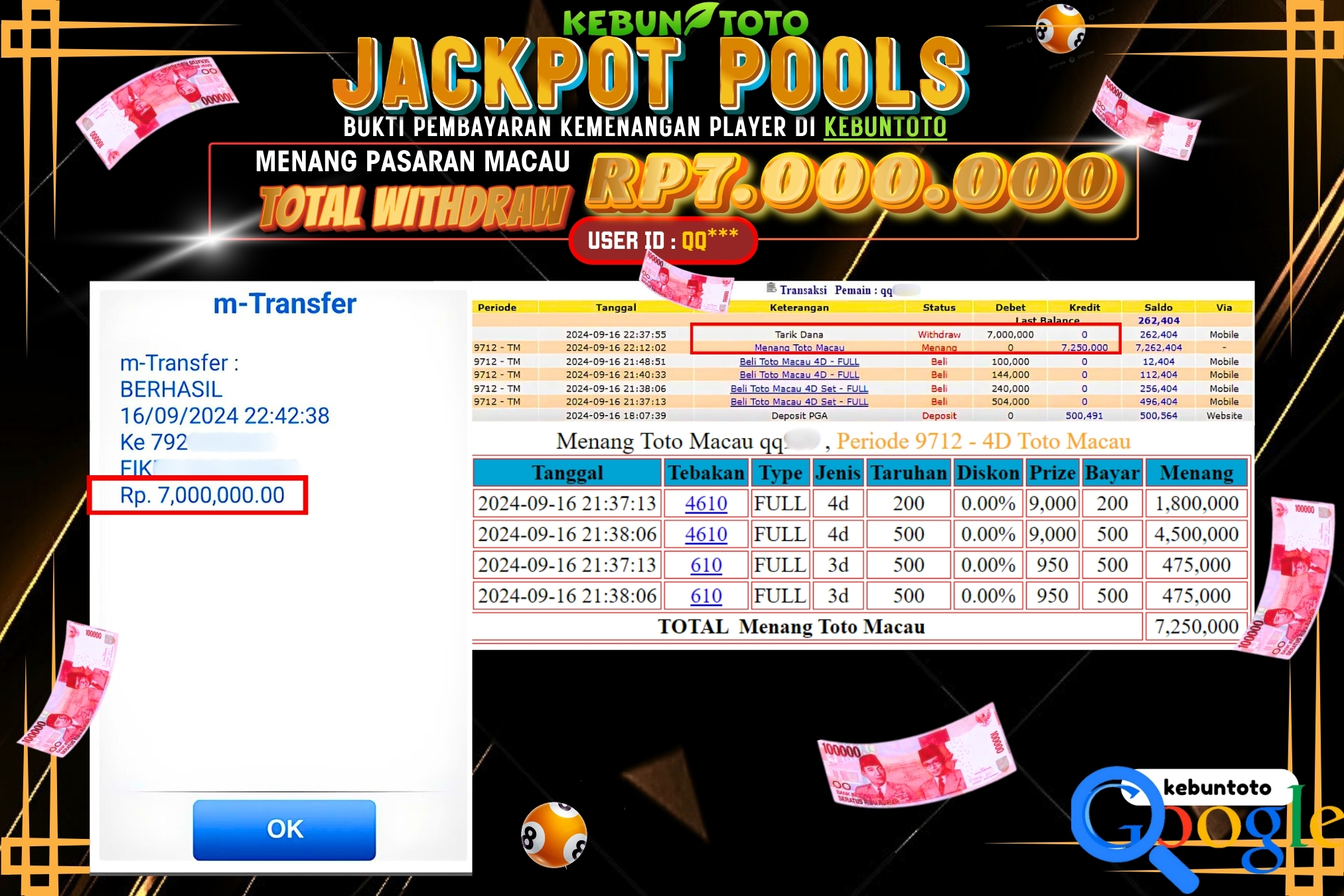 KEBUNTOTO JACKPOT TOGEL PASARAN MACAU Rp.7.000.000,- LUNAS