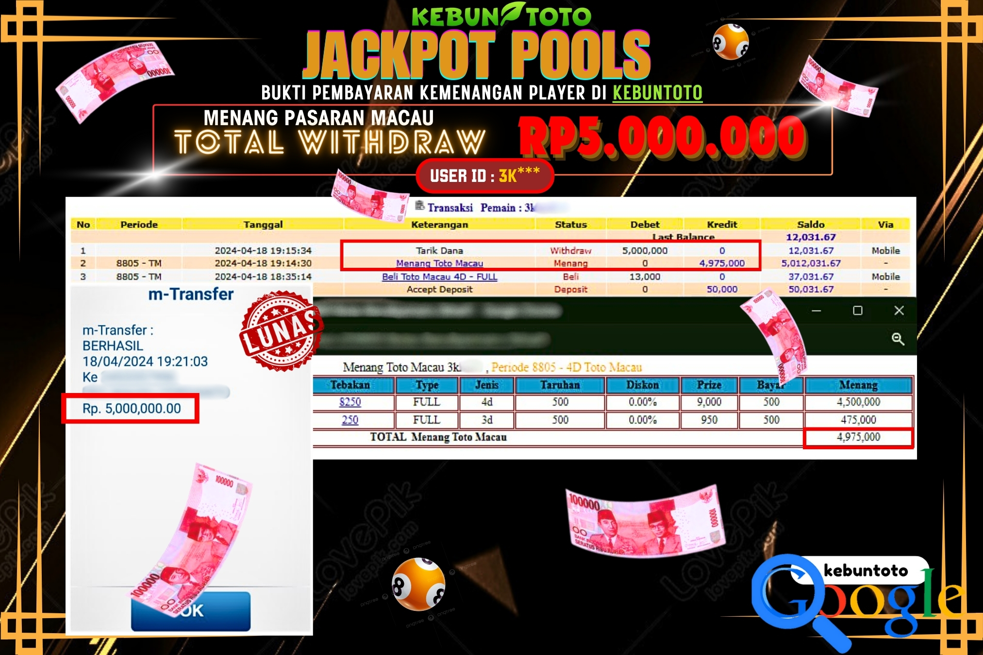 KEBUNTOTO JACKPOT TOGEL PASARAN MACAU Rp.5.000.000,- LUNAS