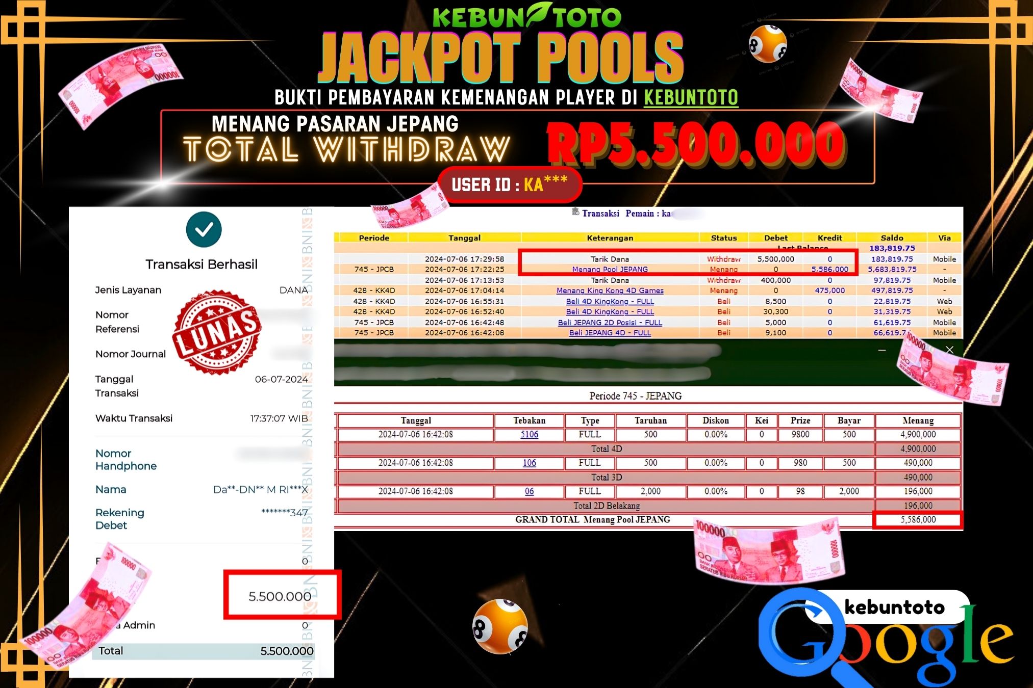 KEBUNTOTO JACKPOT TOGEL PASARAN JEPANG Rp.5.500.000,- LUNAS