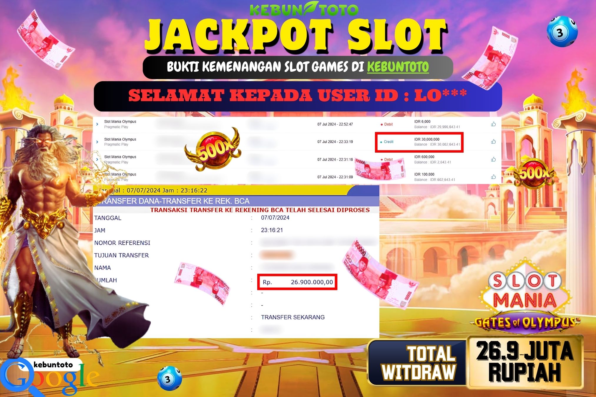 KEBUNTOTO JACKPOT SLOT MANIA OLYMPUS Rp.26.900.000,- LUNAS