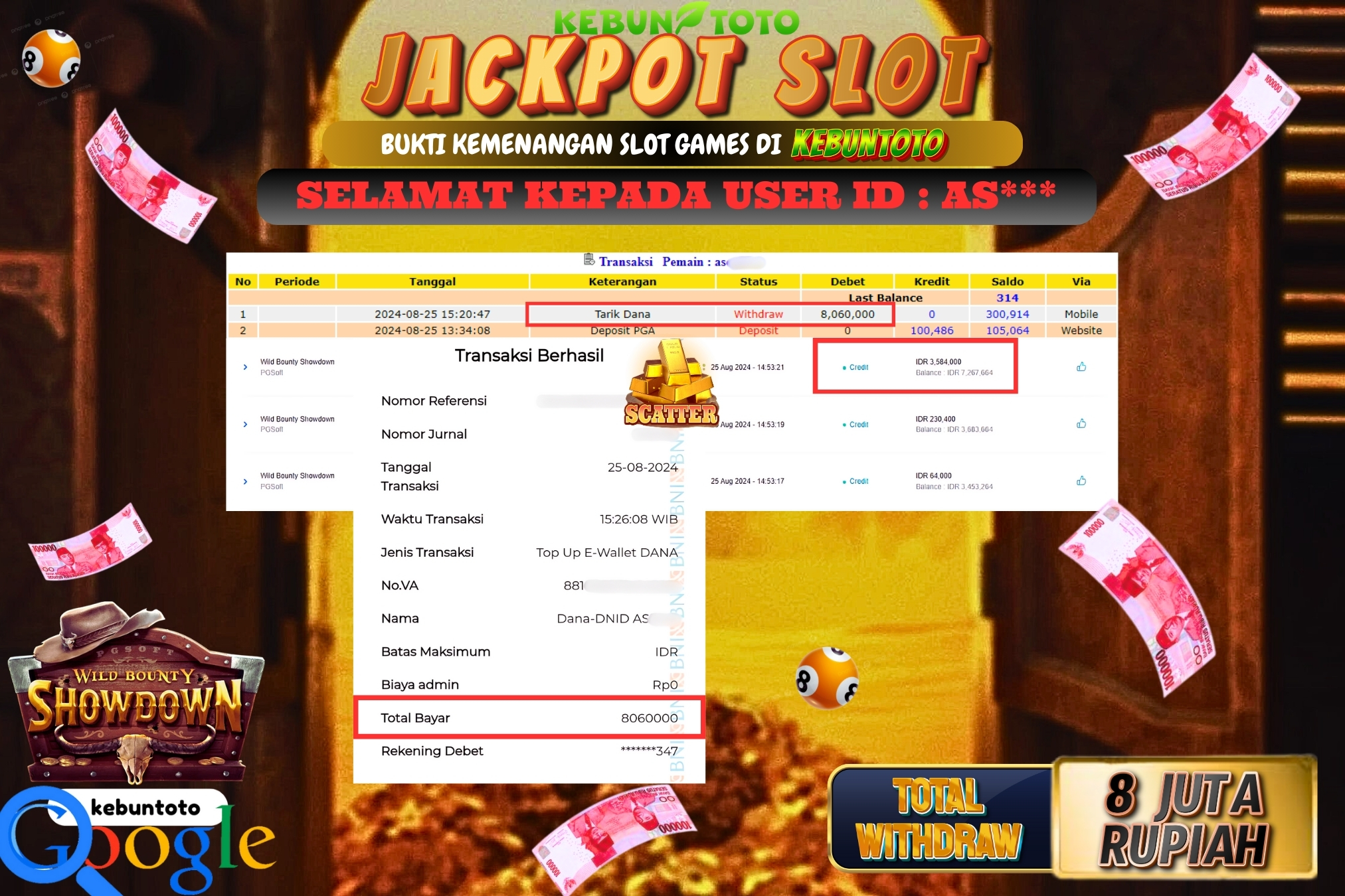 KEBUNTOTO JACKPOT SLOT WILD BOUNTY SHOWDOWN Rp.8.060.000,- LUNAS