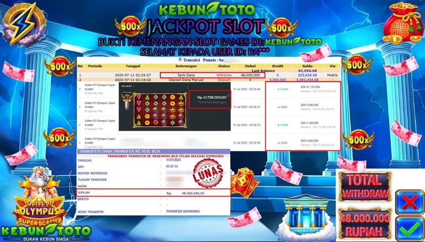 Bukti Kemenangan Rp 12.152.500 SLOT GATES OF OLYMPUS SUPER SCATTER di KEBUNTOTO!
