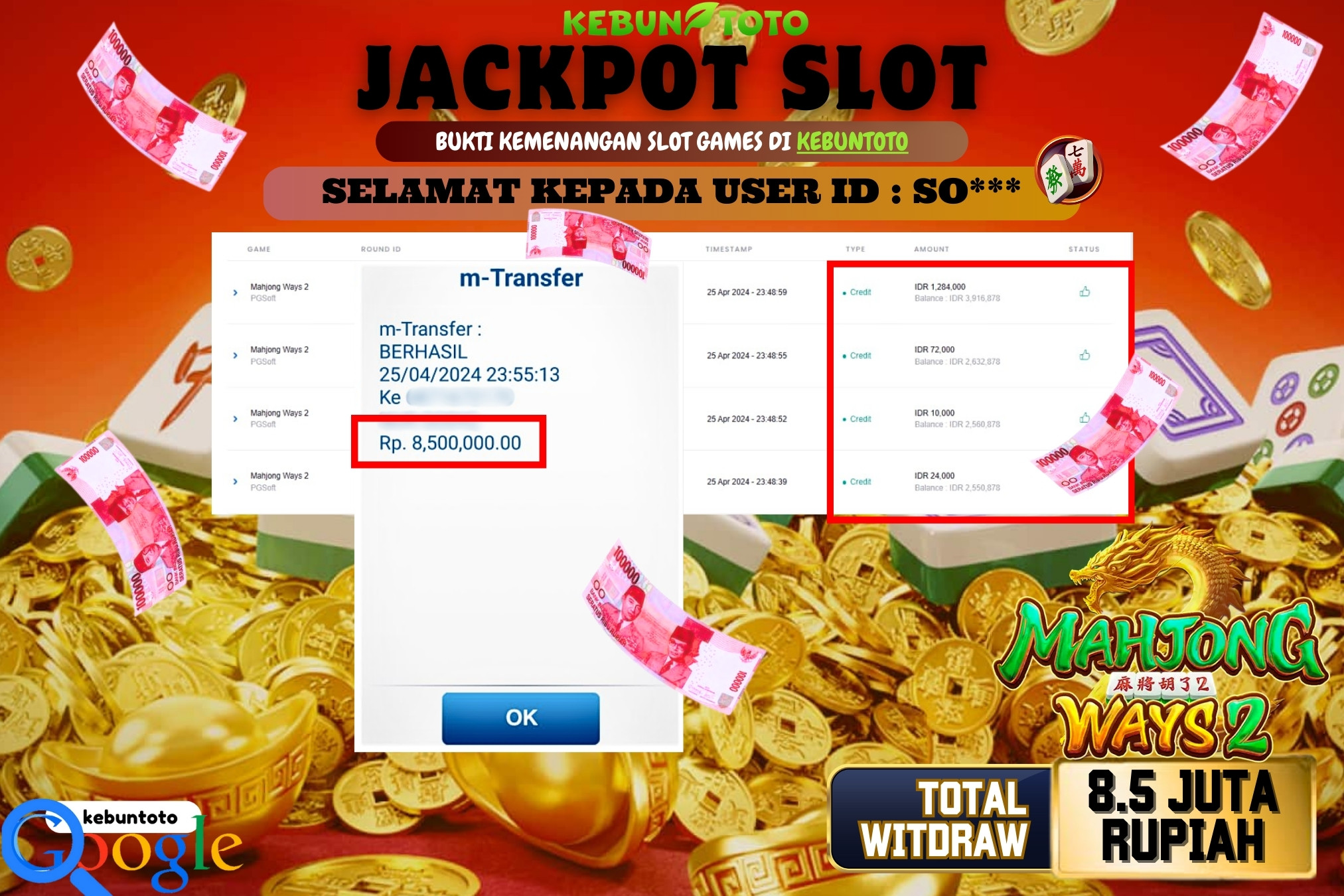KEBUNTOTO JACKPOT SLOT MAHJONG WAYS 2 Rp.8.500.000,- LUNAS