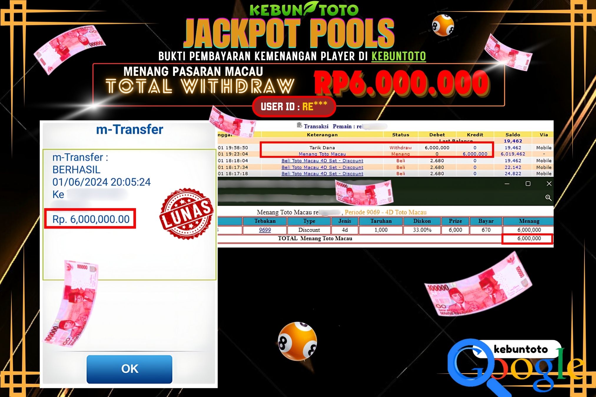 KEBUNTOTO JACKPOT TOGEL PASARAN MACAU Rp.6.000.000,- LUNAS