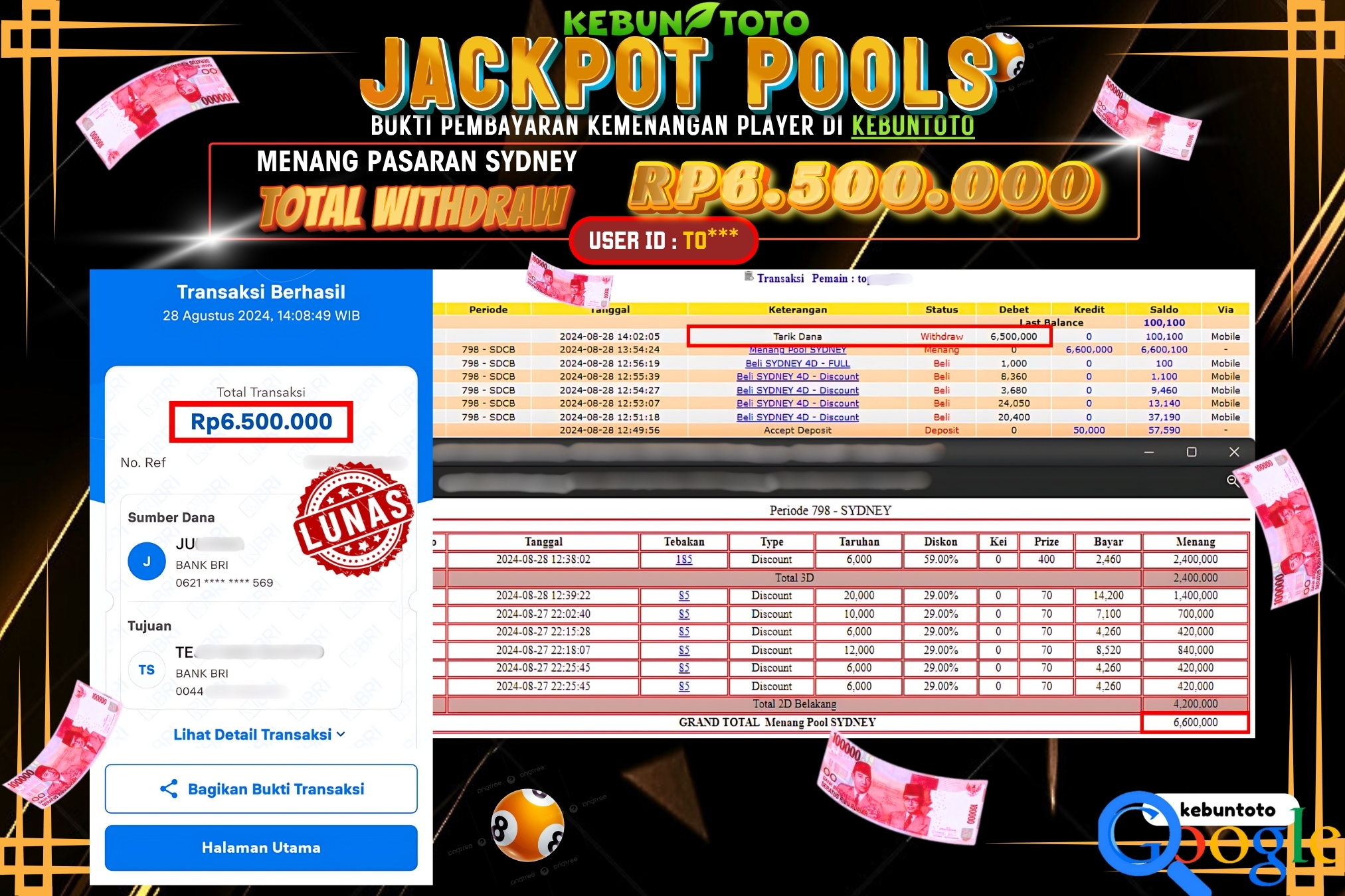 KEBUNTOTO JACKPOT TOGEL PASARAN SYDNEY Rp.6.500.000,- LUNAS