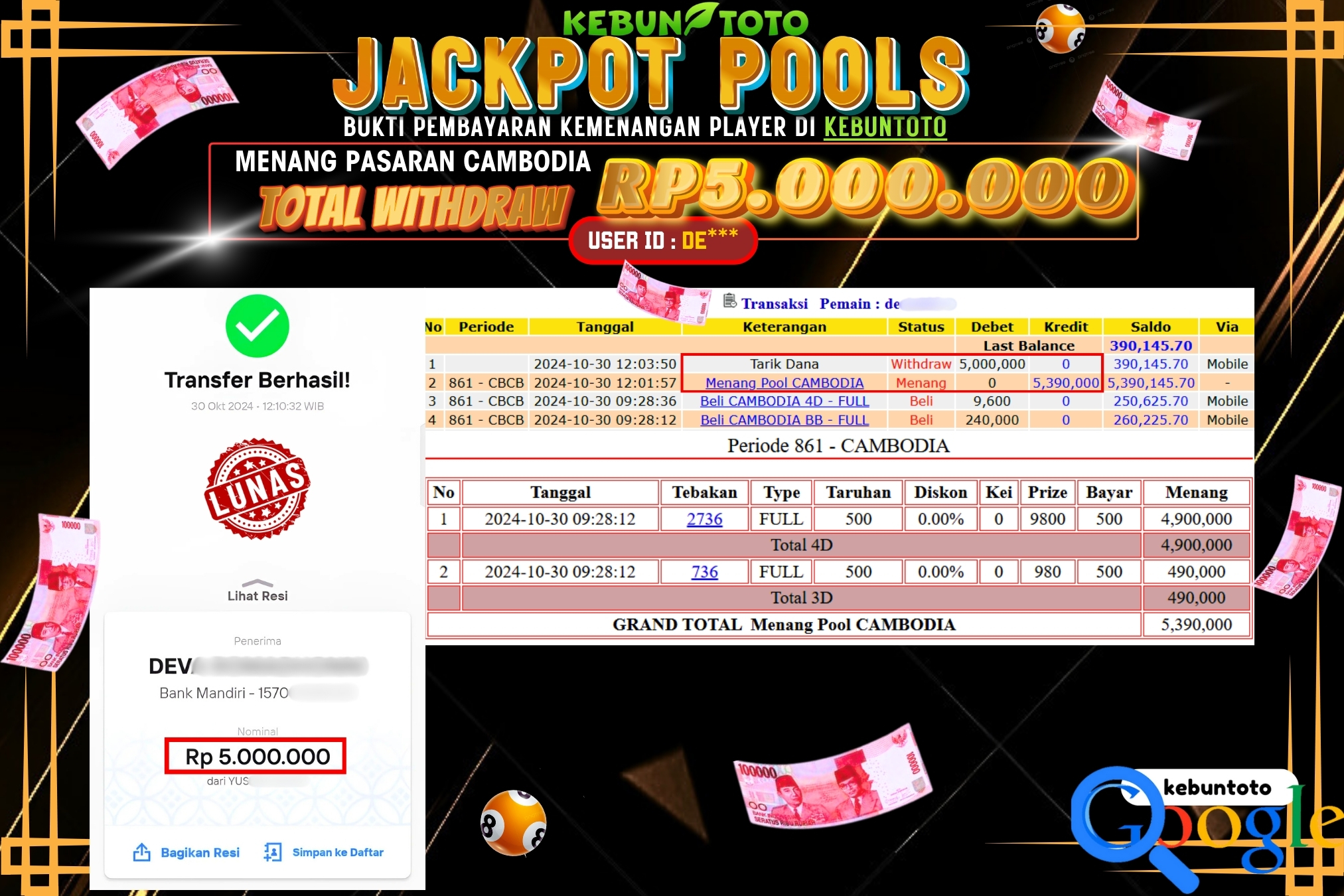 KEBUNTOTO JACKPOT TOGEL PASARAN CAMBODIA Rp.5.000.000,- LUNAS