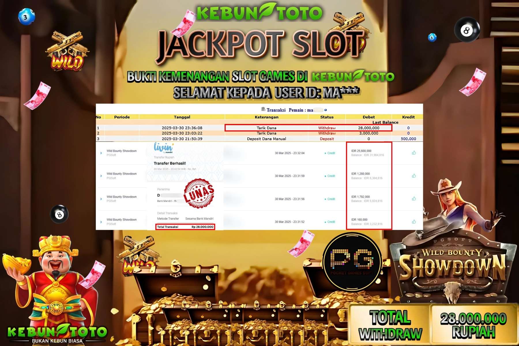 KEBUNTOTO JACKPOT, SLOT WILD BOUNTY SHOWDOWN Rp 28.000.000,- LUNAS