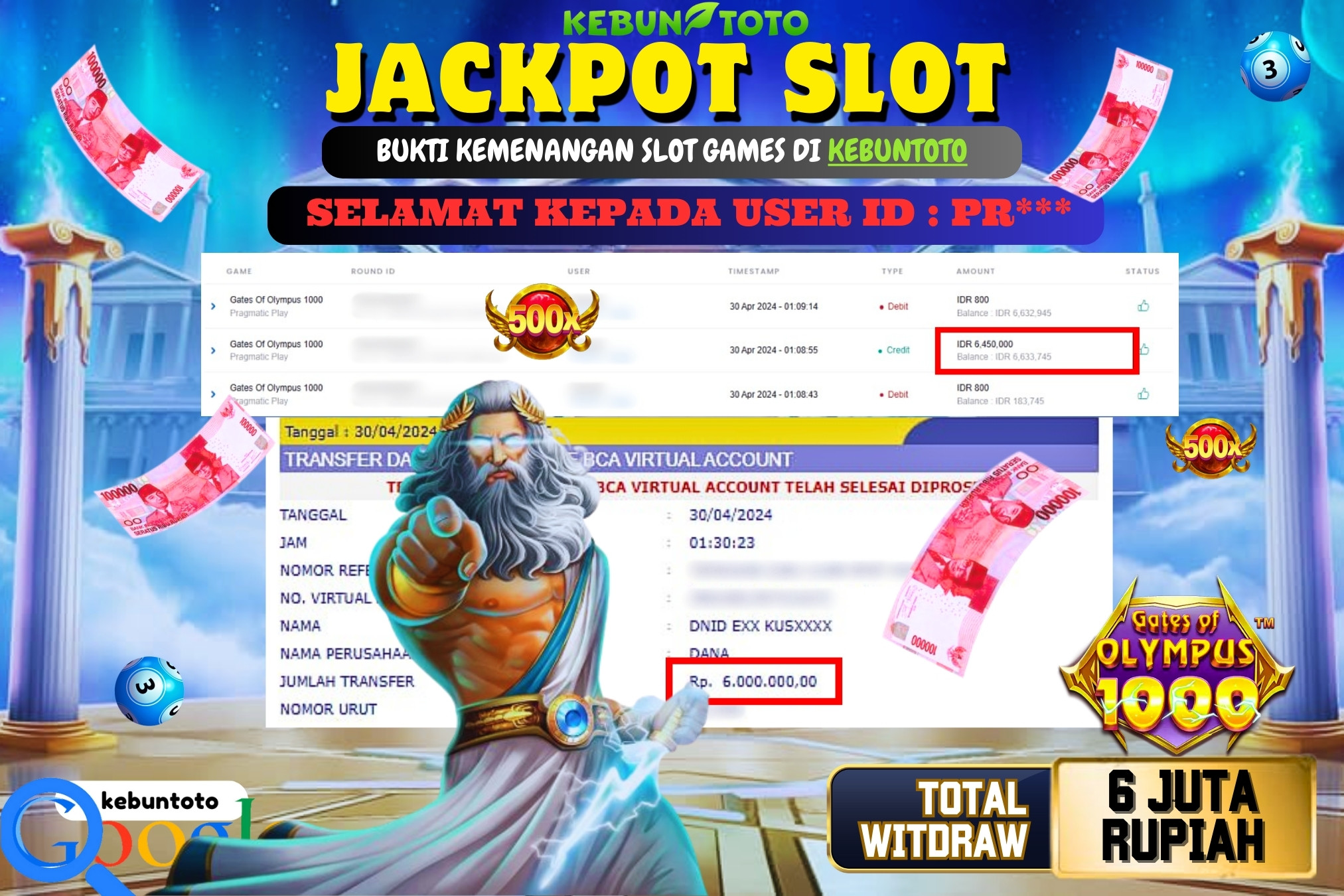 KEBUNTOTO JACKPOT SLOT GATES OF OLYMPUS 1000 Rp.6.000.000,- LUNAS