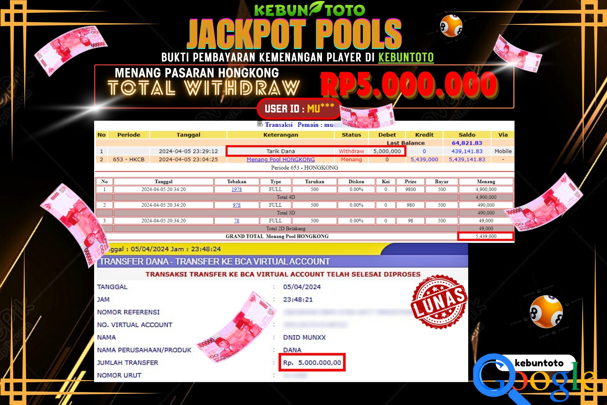 KEBUNTOTO JACKPOT TOGEL PASARAN HONGKONG Rp.5.000.000,- LUNAS