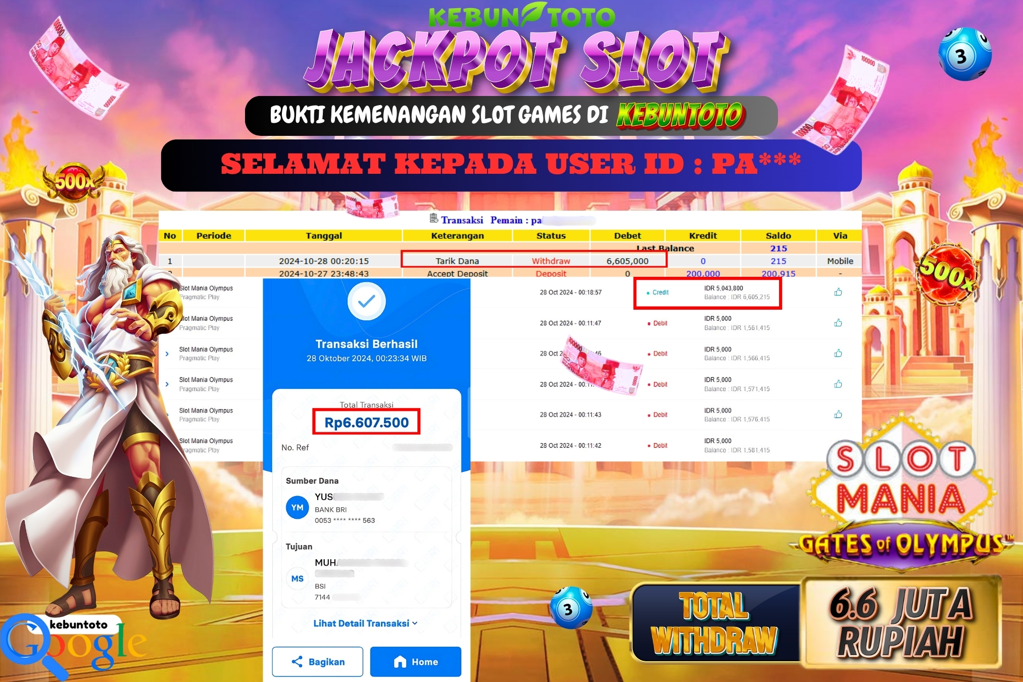 KEBUNTOTO JACKPOT SLOT MANIA OLYMPUS Rp.6.605.000,- LUNAS