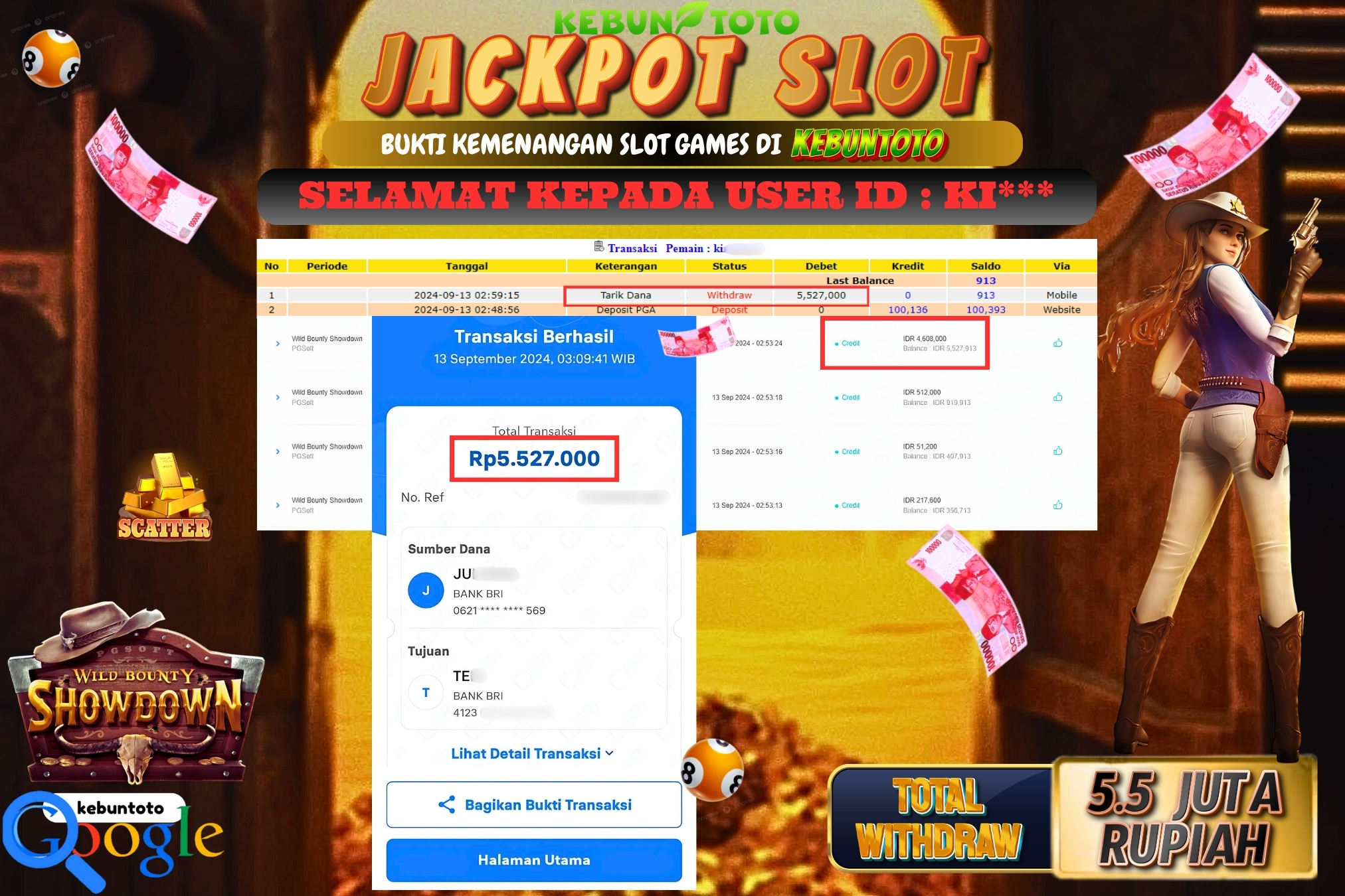 KEBUNTOTO JACKPOT SLOT WILD BOUNTY SHOWDOWN Rp.5.527.000,- LUNAS