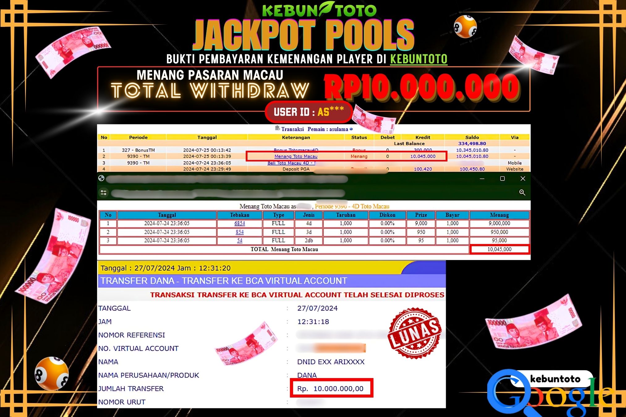 KEBUNTOTO JACKPOT TOGEL PASARAN MACAU Rp.10.000.000,- LUNAS
