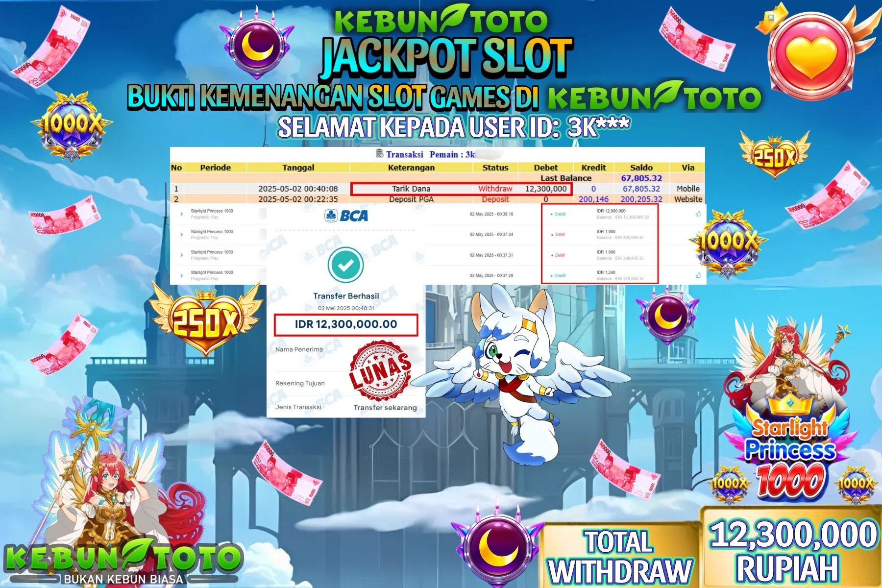KEBUNTOTO JACKPOT SLOT STARLIGHT PRINCES 1000 Rp 12.300.000 ,- LUNAS