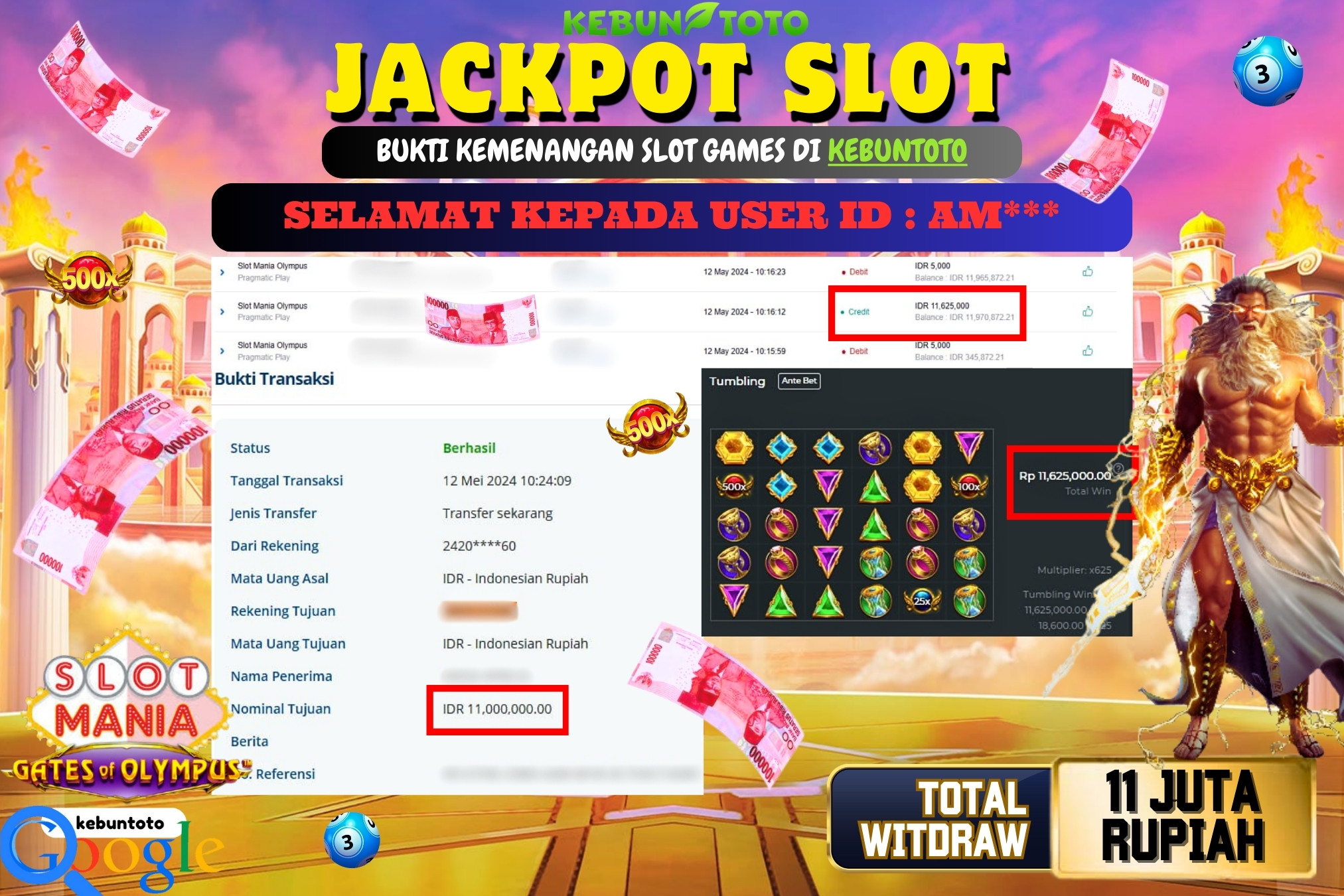 KEBUNTOTO JACKPOT SLOT MANIA OLYMPUS Rp.11.000.000,- LUNAS