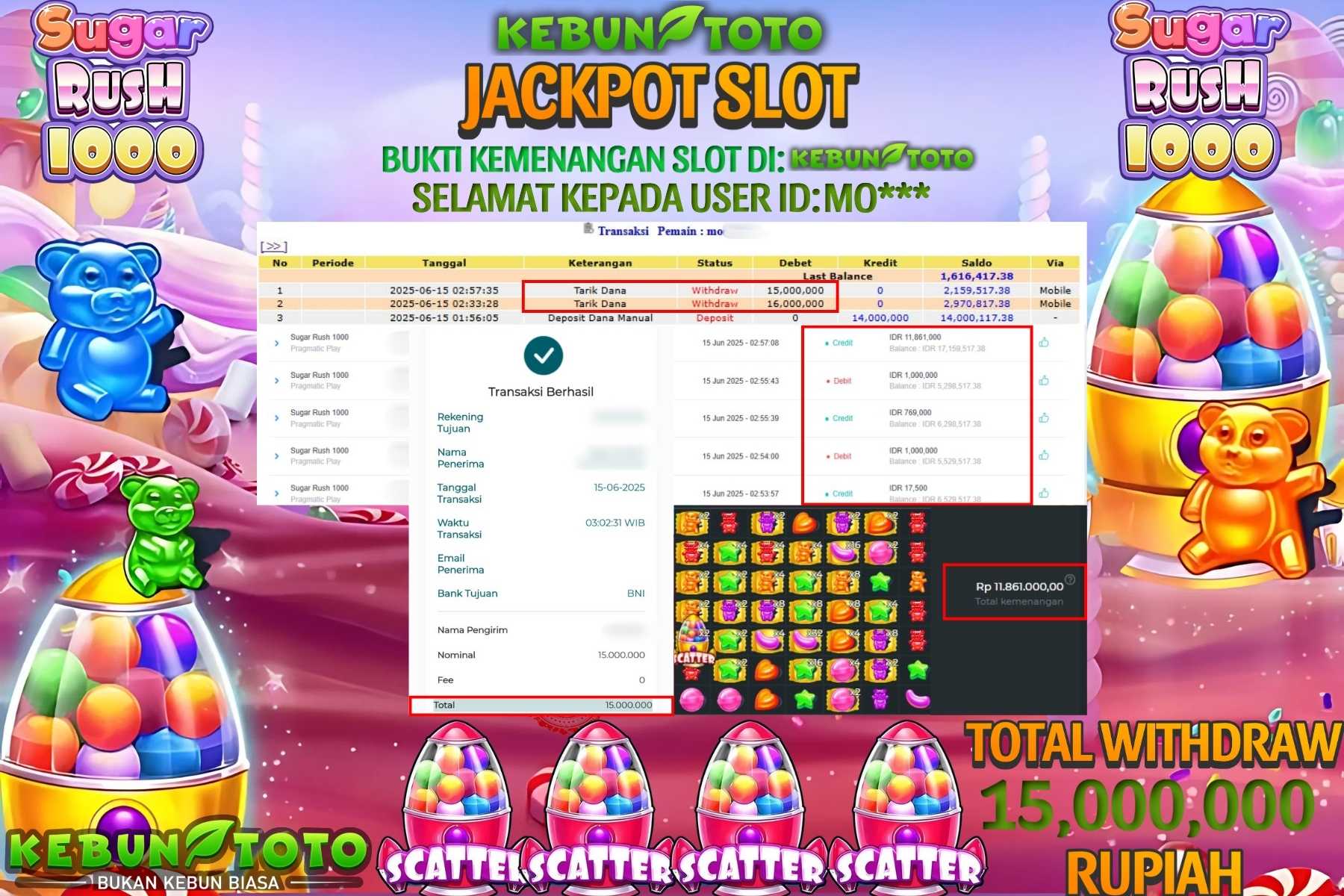 KEBUNTOTO JACKPOT SLOT SUGAR RUSH 1000 Rp 15.000.000,- LUNAS