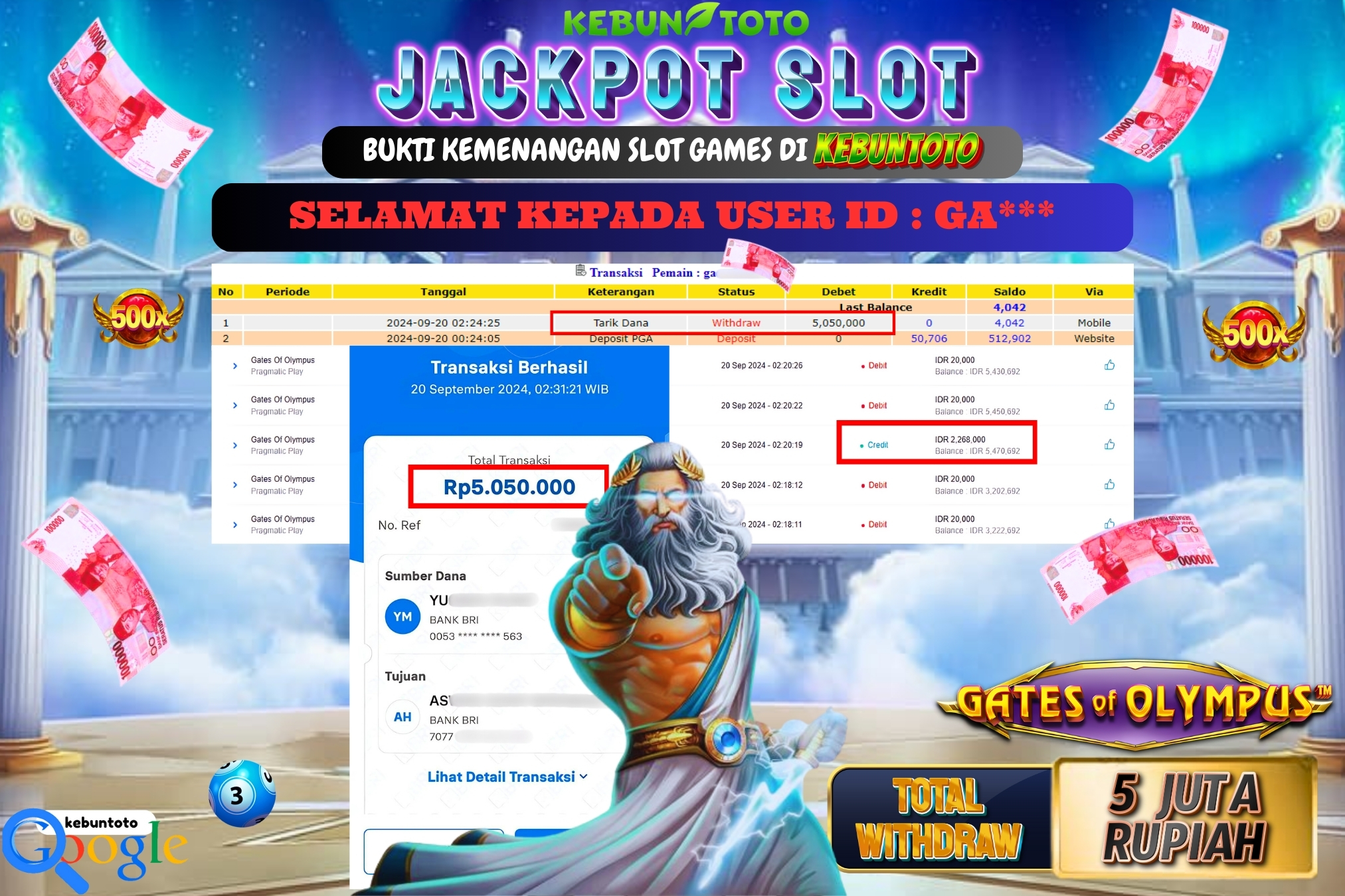 KEBUNTOTO JACKPOT SLOT GATES OF OLYMPUS Rp.5.050.000,- LUNAS