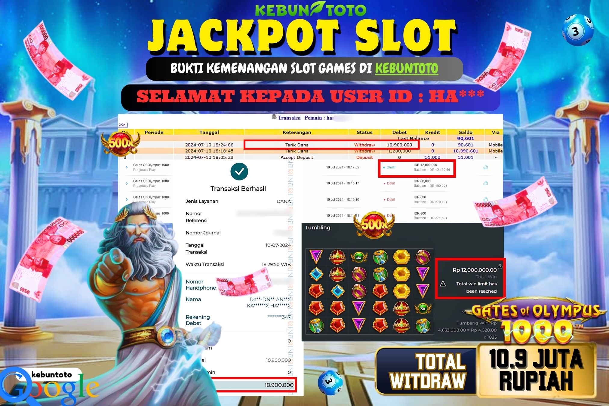 KEBUNTOTO JACKPOT SLOT GATES OF OLYMPUS 1000 Rp.10.900.000,- LUNAS