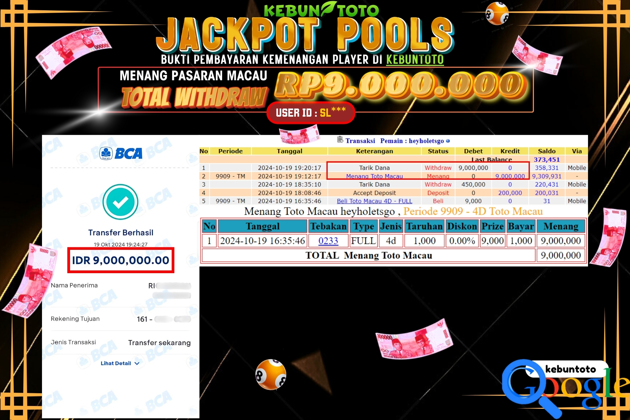 KEBUNTOTO JACKPOT TOGEL PASARAN MACAU Rp.9.000.000,- LUNAS