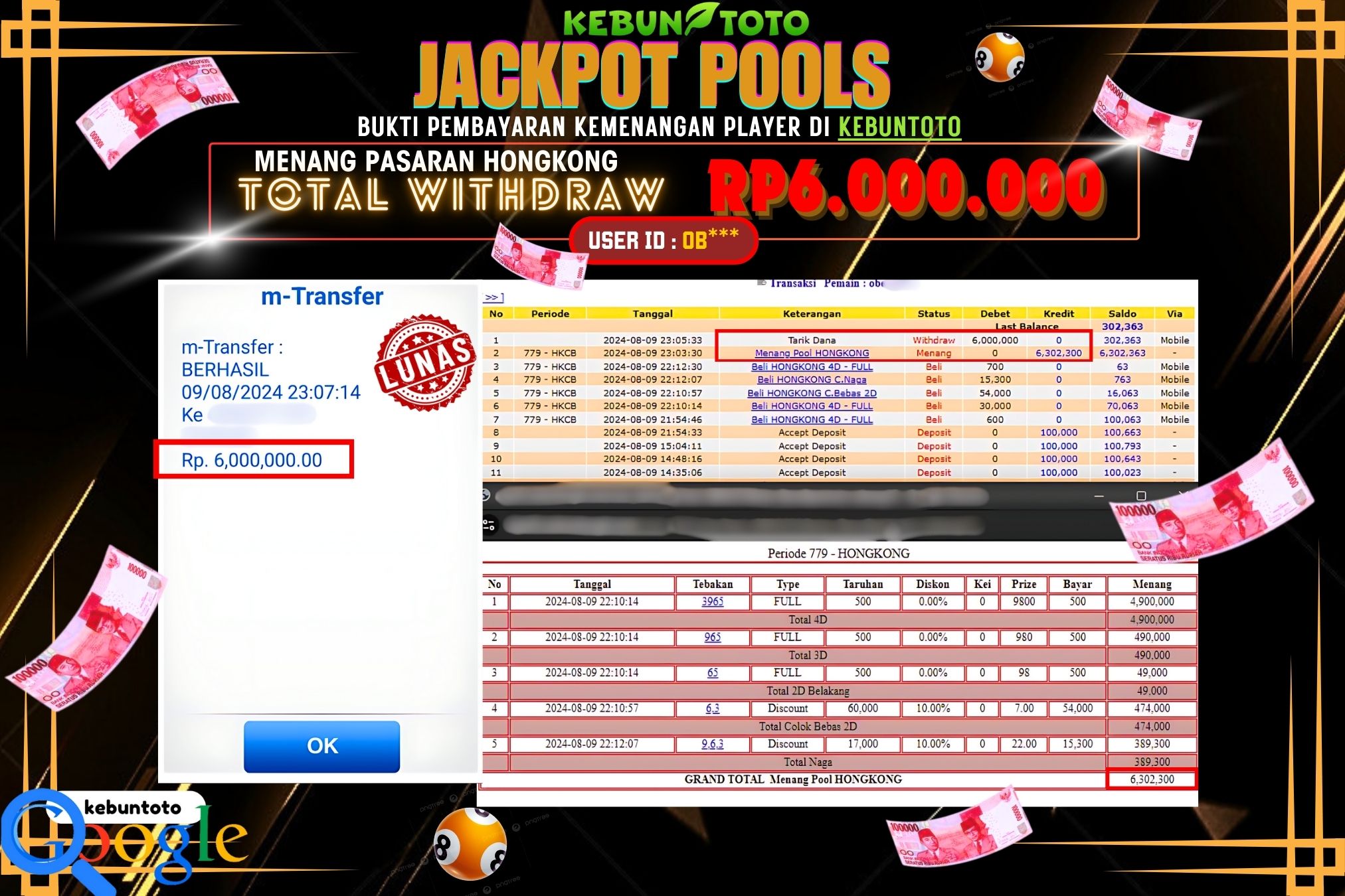 KEBUNTOTO JACKPOT TOGEL PASARAN HONGKONG Rp.6.000.000,- LUNAS