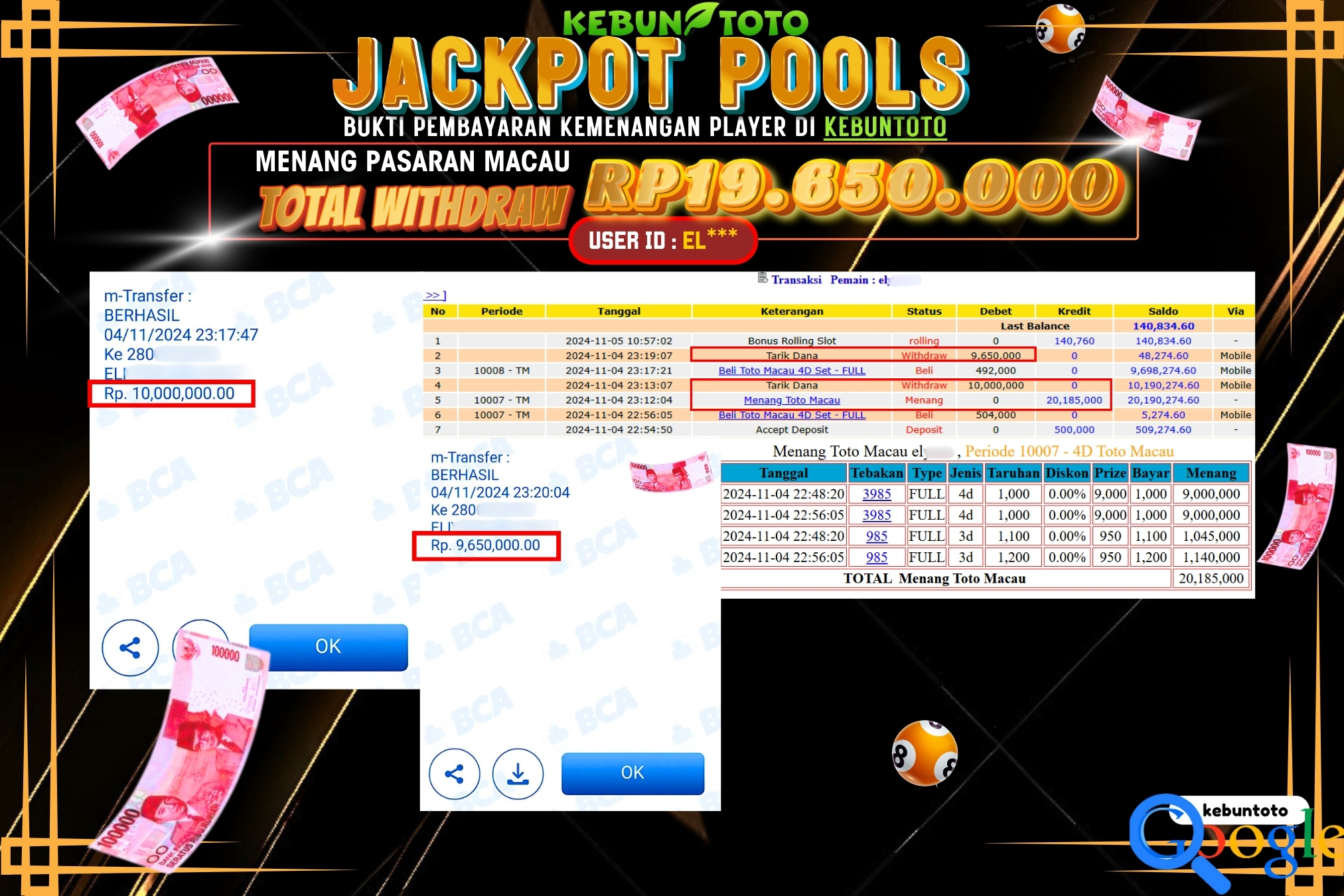 KEBUNTOTO JACKPOT TOGEL PASARAN MACAU Rp.19.650.000,- LUNAS