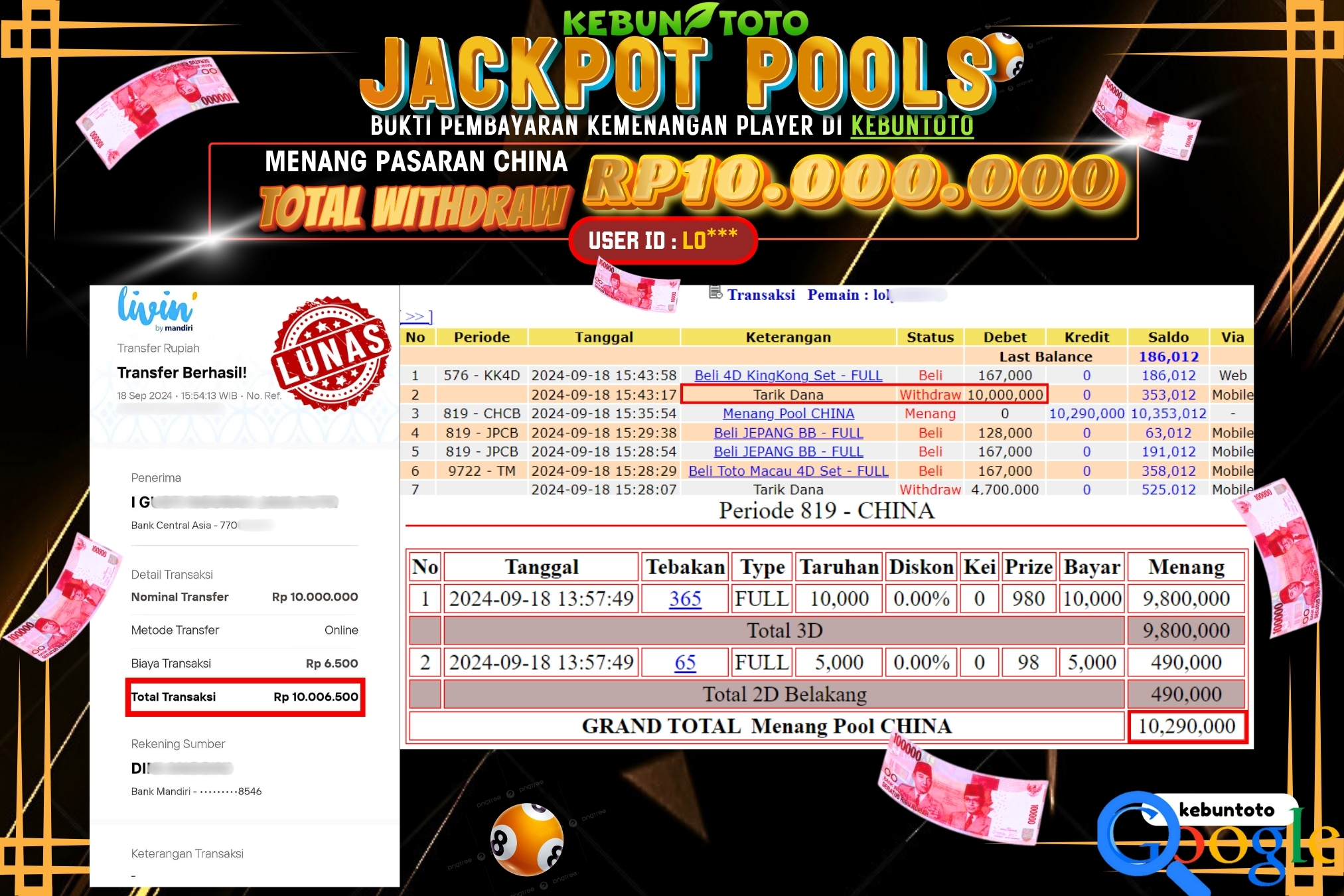 KEBUNTOTO JACKPOT TOGEL PASARAN CHINA Rp.10.000.000,- LUNAS