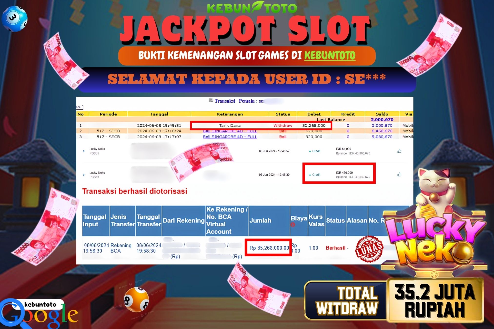 KEBUNTOTO JACKPOT SLOT LUCKY NEKO Rp.35.268.000,- LUNAS