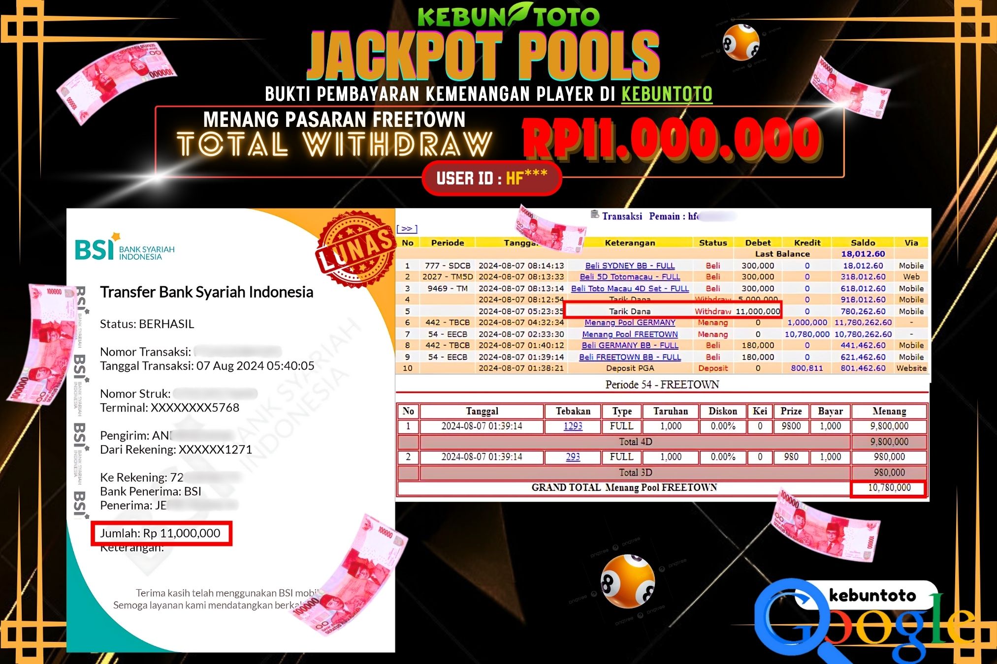 KEBUNTOTO JACKPOT TOGEL PASARAN FREETOWN Rp.11.000.000,- LUNAS