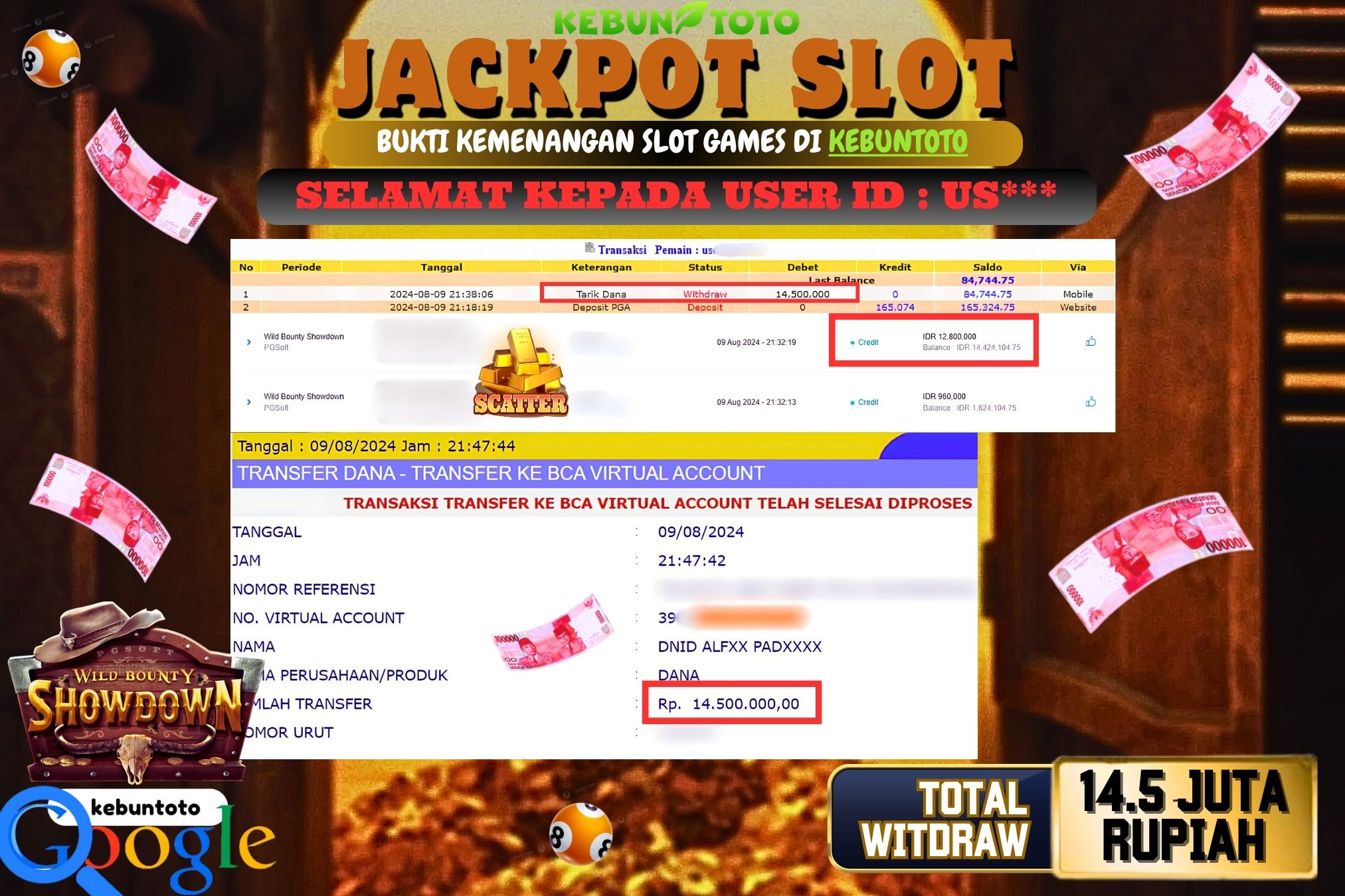KEBUNTOTO JACKPOT SLOT WILD BOUNTY SHOWDOWN Rp.14.500.000,- LUNAS