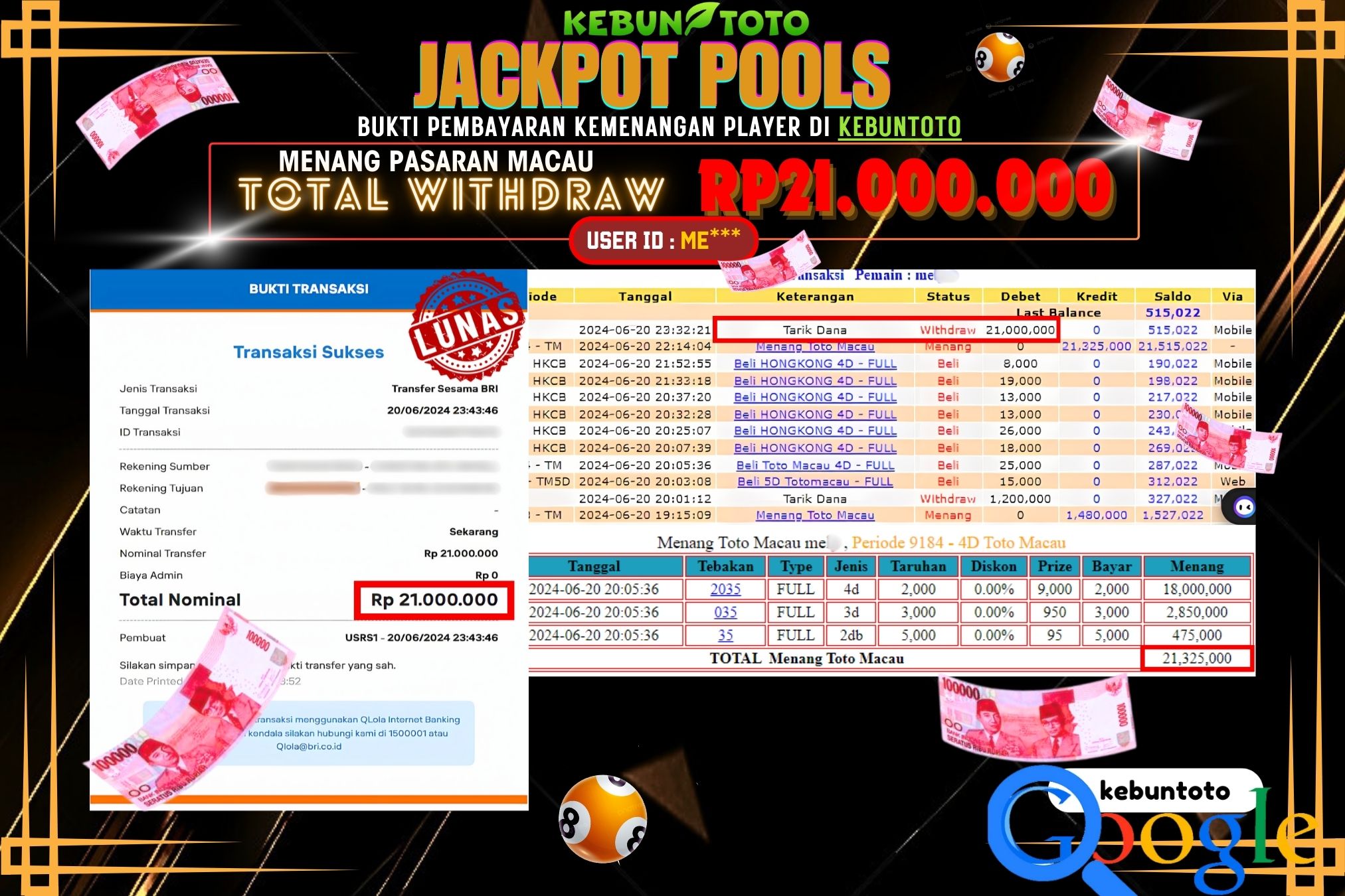 KEBUNTOTO JACKPOT TOGEL PASARAN MACAU Rp.21.000.000,- LUNAS