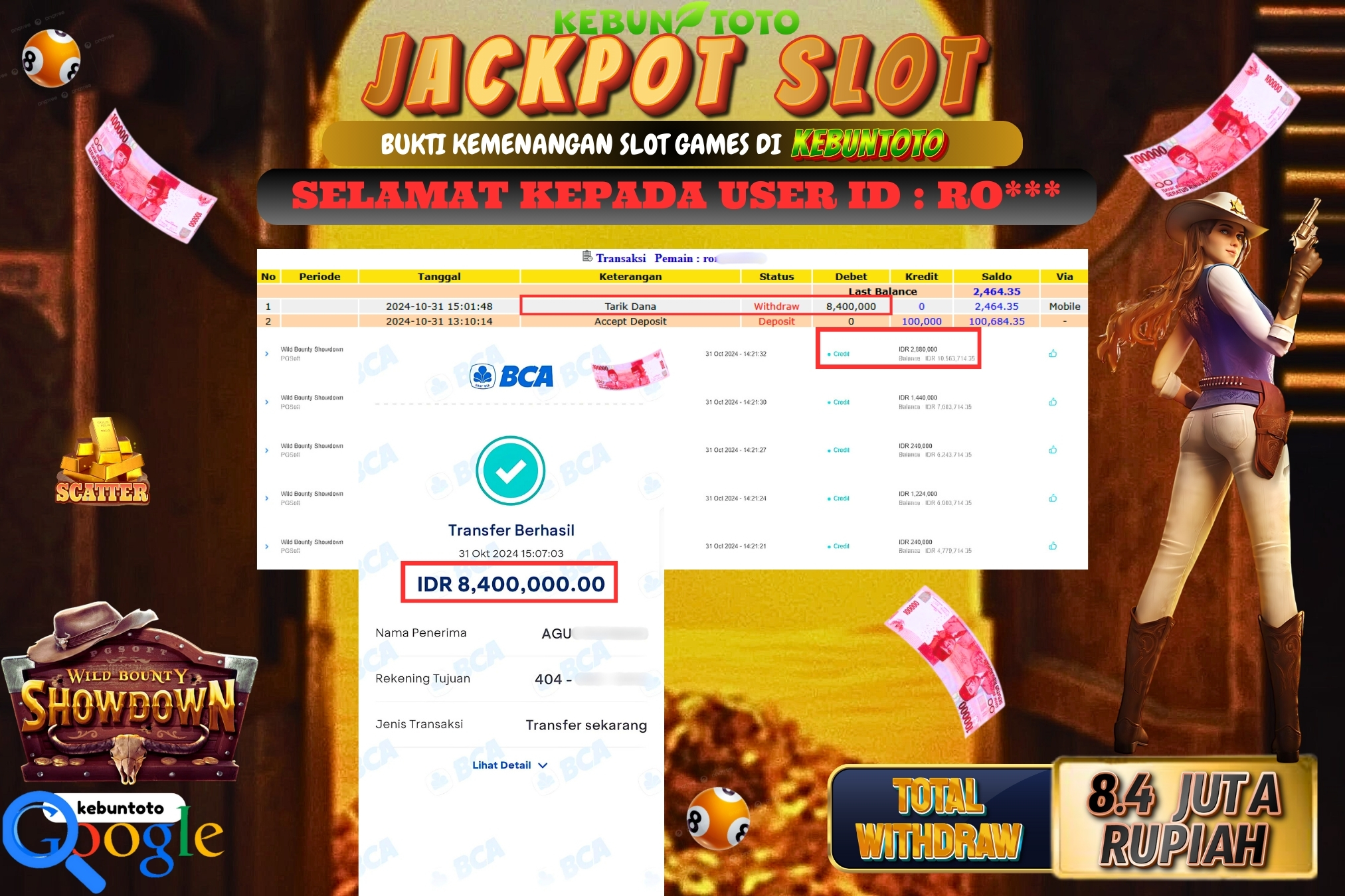 KEBUNTOTO JACKPOT SLOT WILD BOUNTY SHOWDOWN Rp.8.400.000,- LUNAS