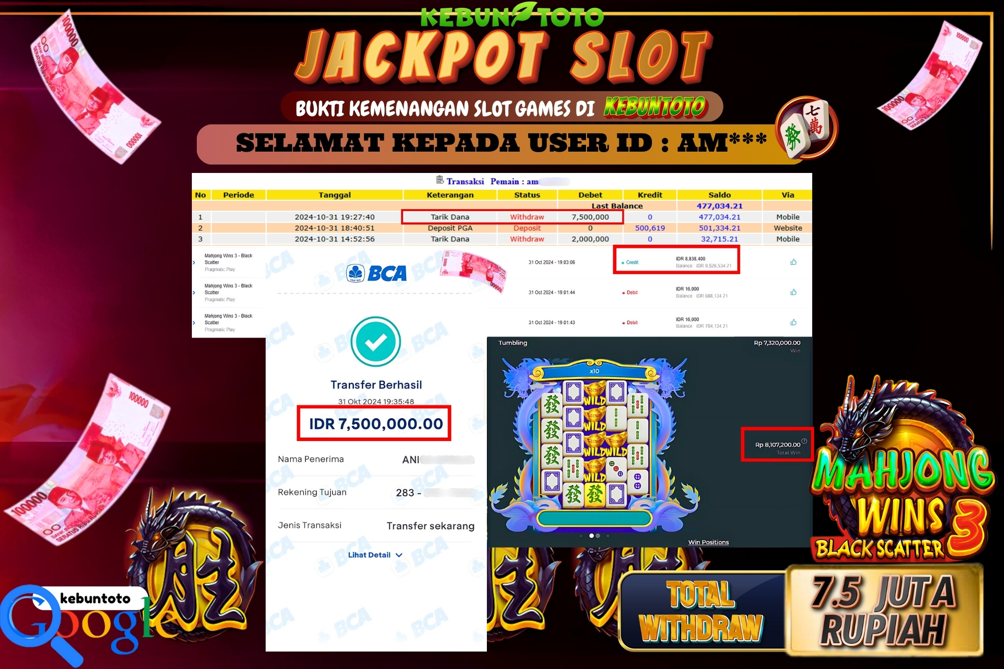 KEBUNTOTO JACKPOT SLOT MAHJONG WINS 3 - BLACK SCATTER Rp.7.500.000,- LUNAS