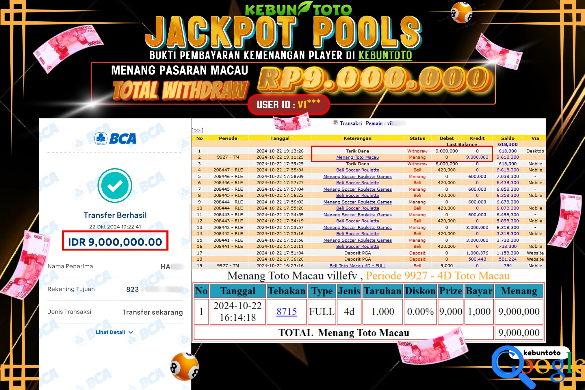 KEBUNTOTO JACKPOT TOGEL PASARAN MACAU Rp.8.000.000,- LUNAS