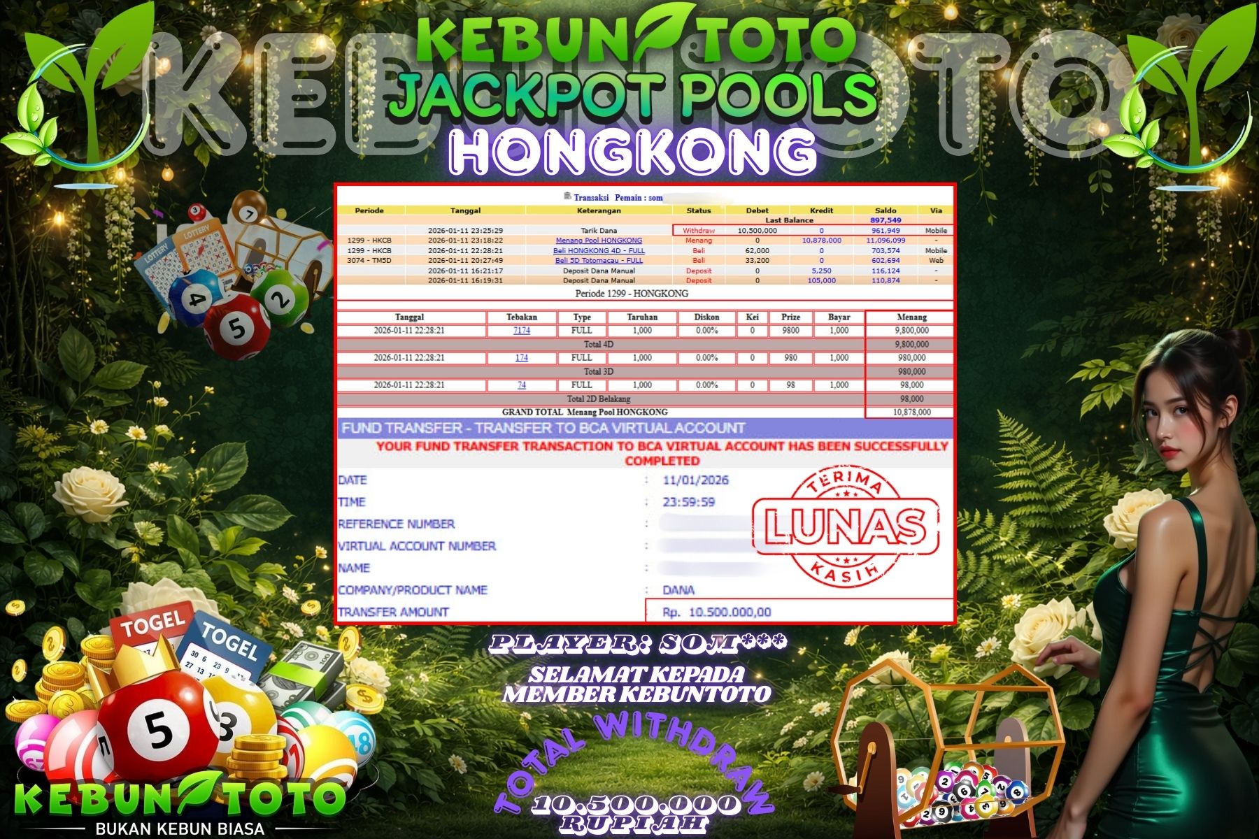 Bukti Kemenangan Rp 10.500.000 TOGEL HONGKONG di KEBUNTOTO!