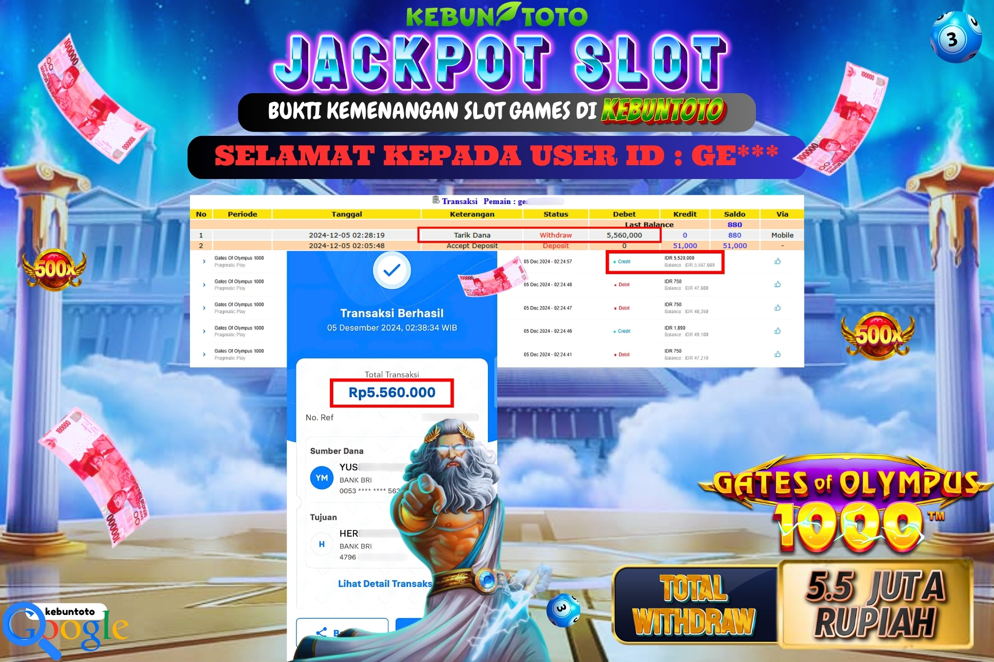 KEBUNTOTO JACKPOT SLOT GATES OF OLYMPUS 1000 Rp.5.560.000,- LUNAS