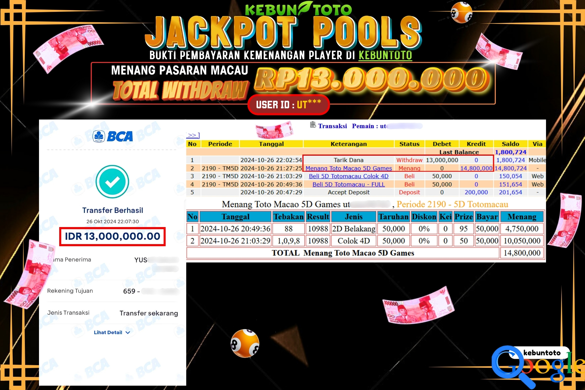 KEBUNTOTO JACKPOT TOGEL PASARAN MACAU Rp.13.000.000,- LUNAS