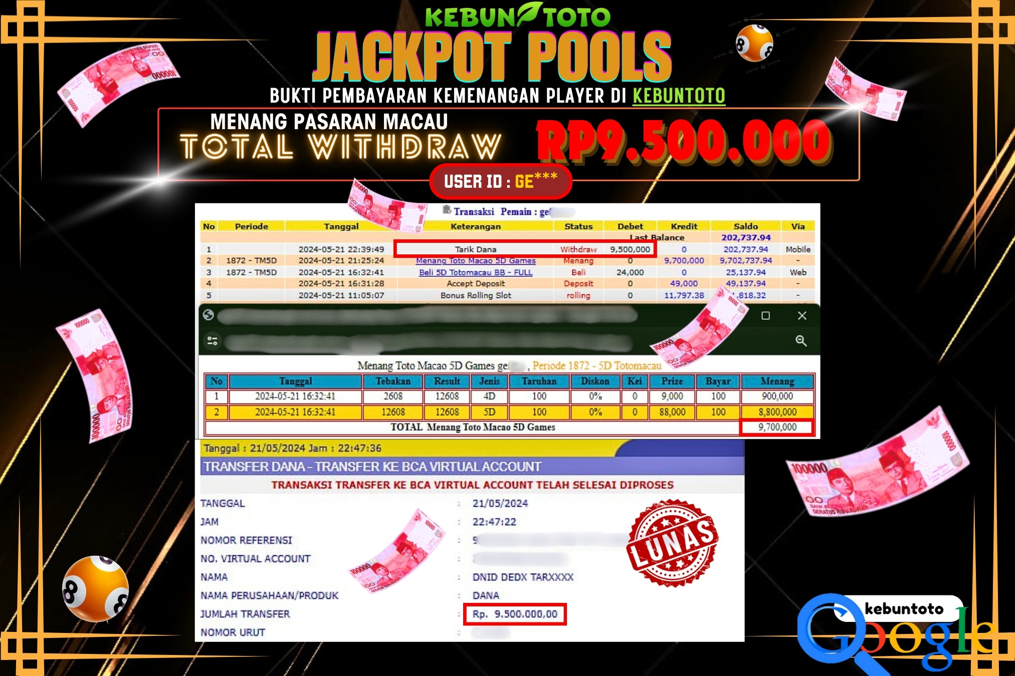 KEBUNTOTO JACKPOT TOGEL PASARAN MACAU Rp.9.500.000,- LUNAS