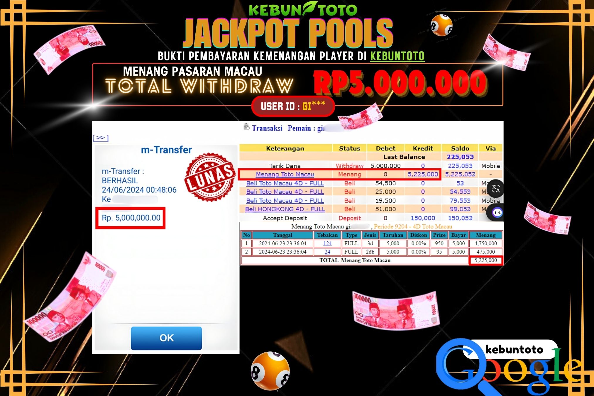 KEBUNTOTO JACKPOT TOGEL PASARAN MACAU Rp.5.000.000,- LUNAS