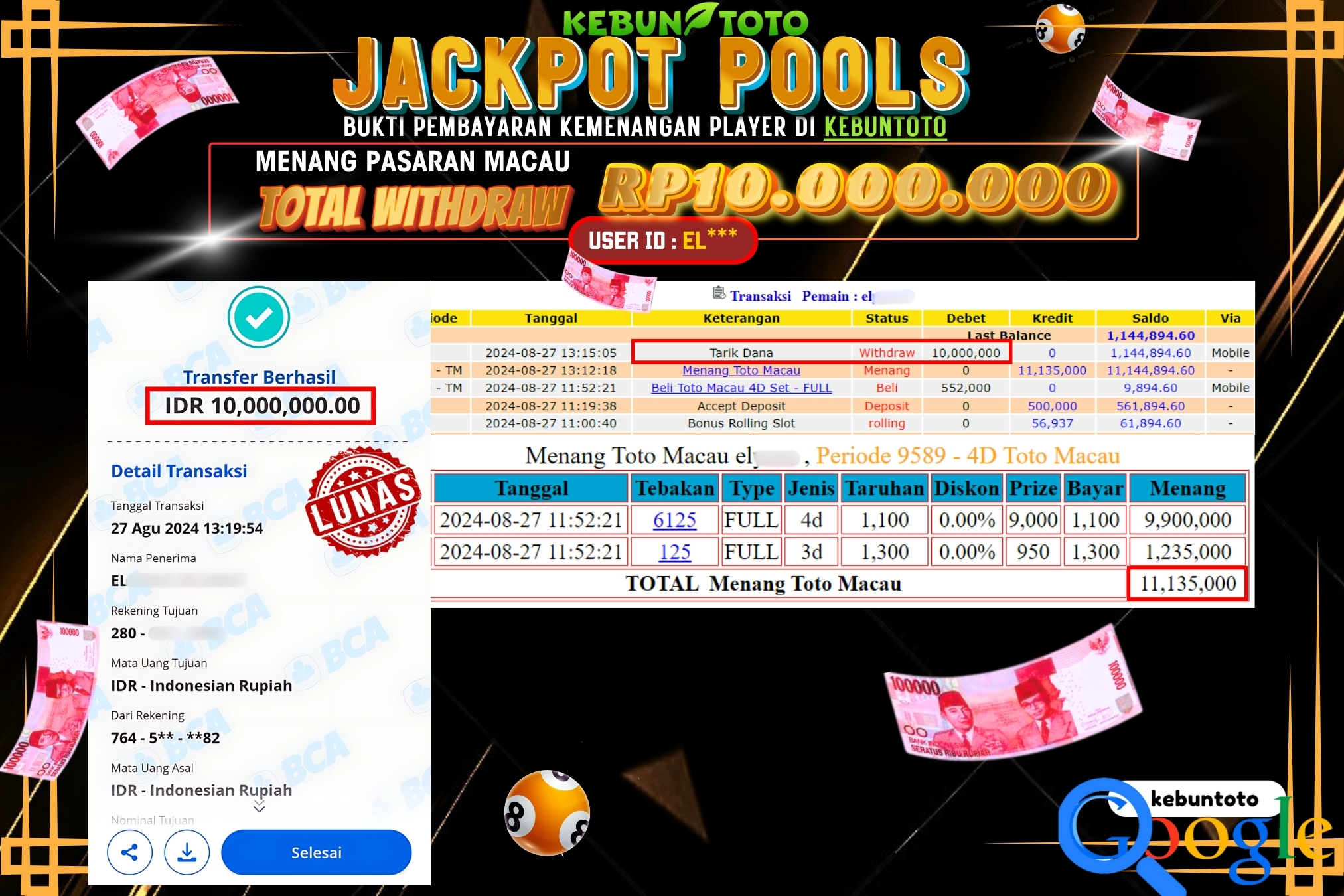 KEBUNTOTO JACKPOT TOGEL PASARAN MACAU Rp.10.000.000,- LUNAS