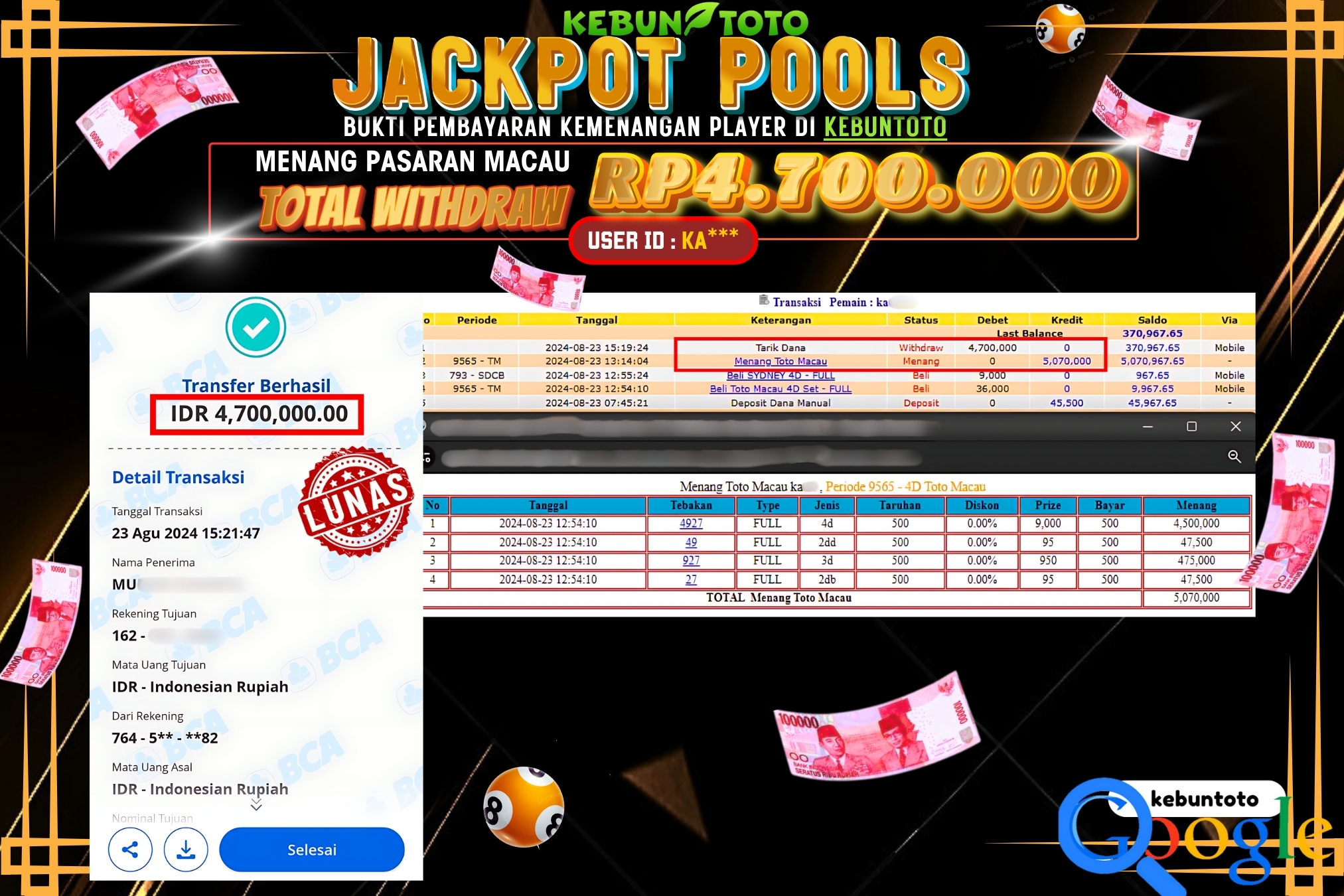 KEBUNTOTO JACKPOT TOGEL PASARAN MACAU Rp.4.700.000,- LUNAS