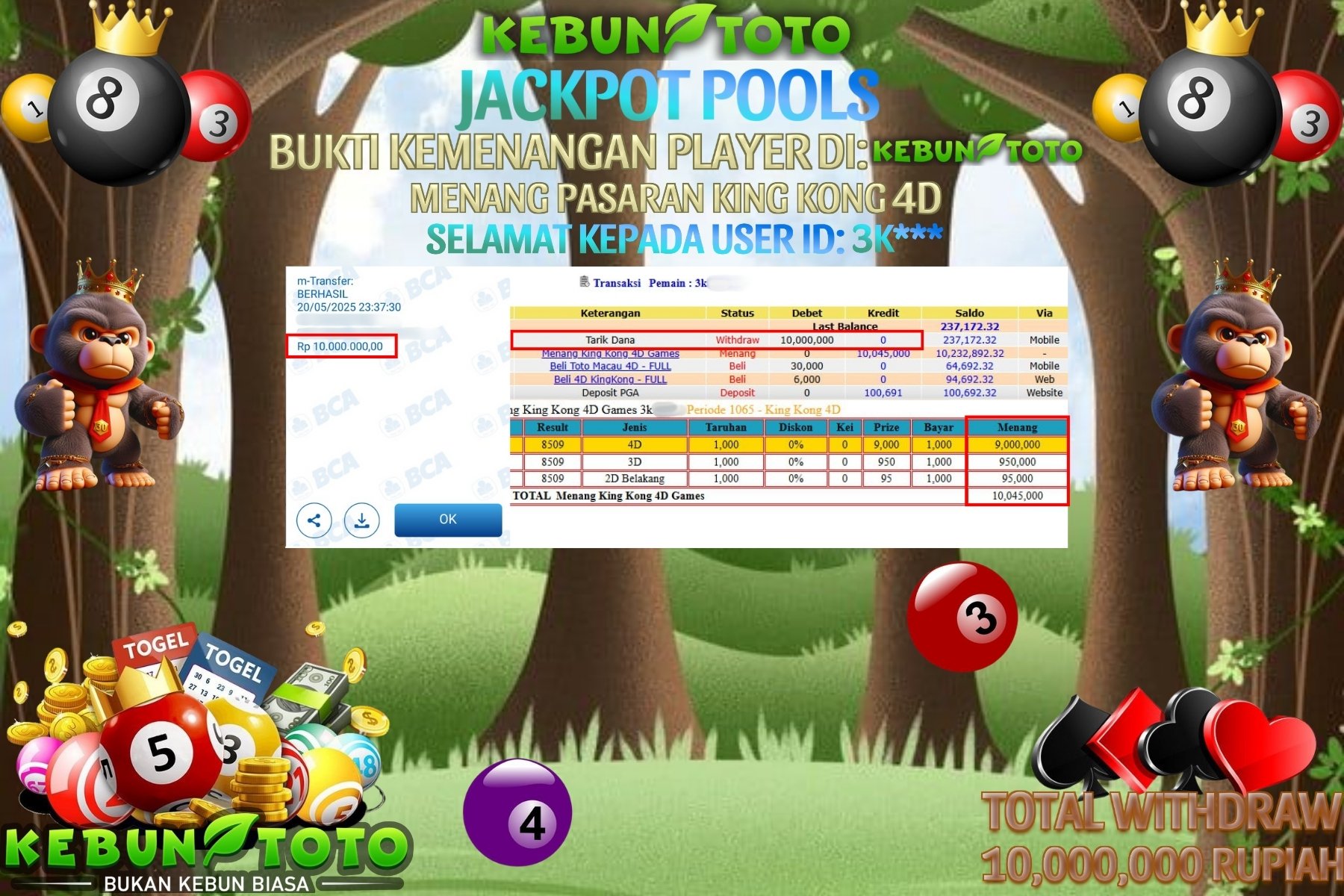 KEBUNTOTO JACKPOT TOGEL KING KONG 4D Rp 10.000.000 ,- LUNAS