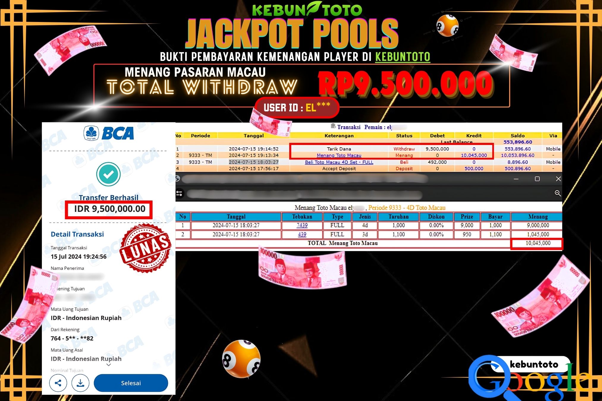 KEBUNTOTO JACKPOT TOGEL PASARAN MACAU Rp.9.500.000,- LUNAS