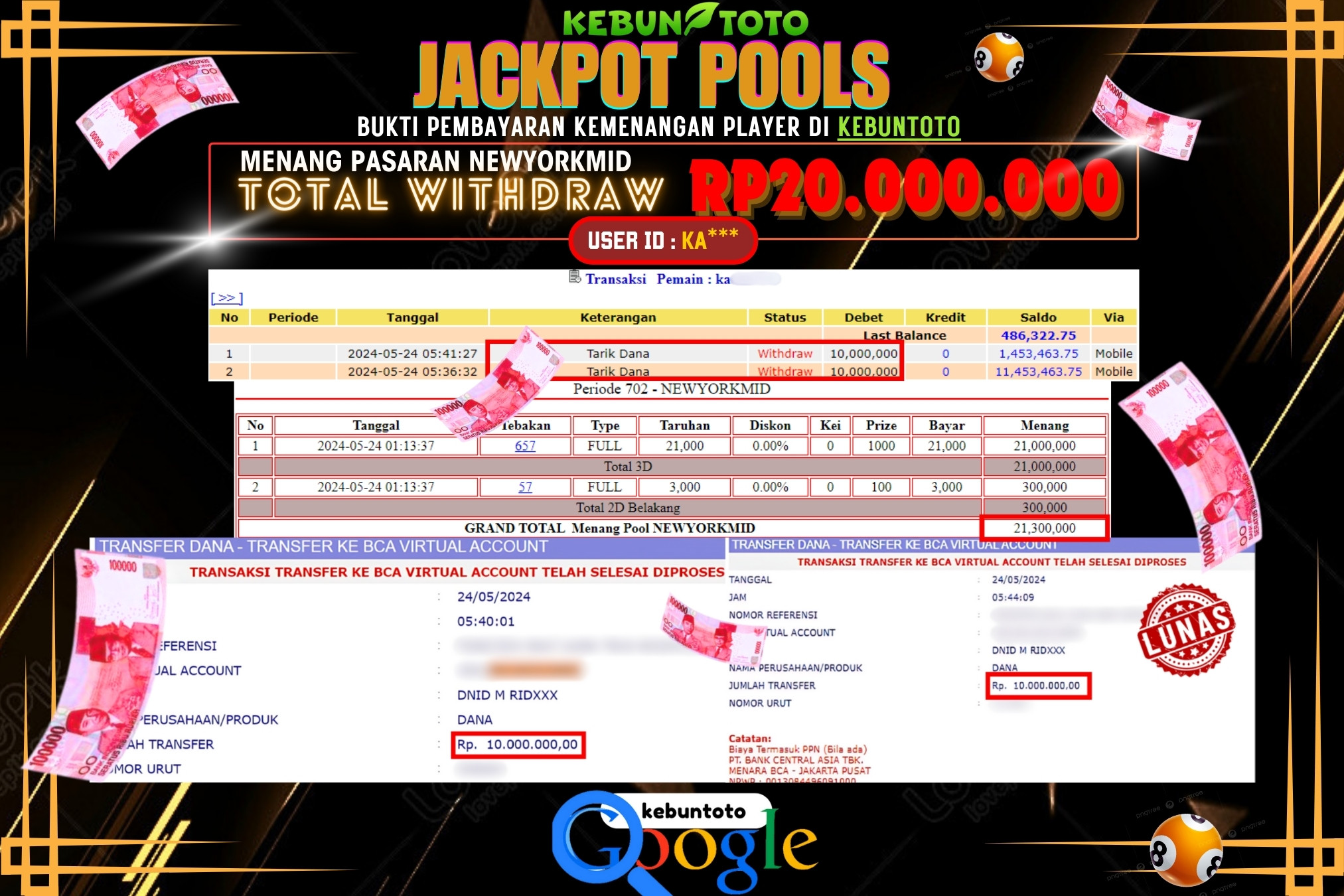 KEBUNTOTO JACKPOT TOGEL PASARAN NEWYORKMID Rp.20.000.000,- LUNAS